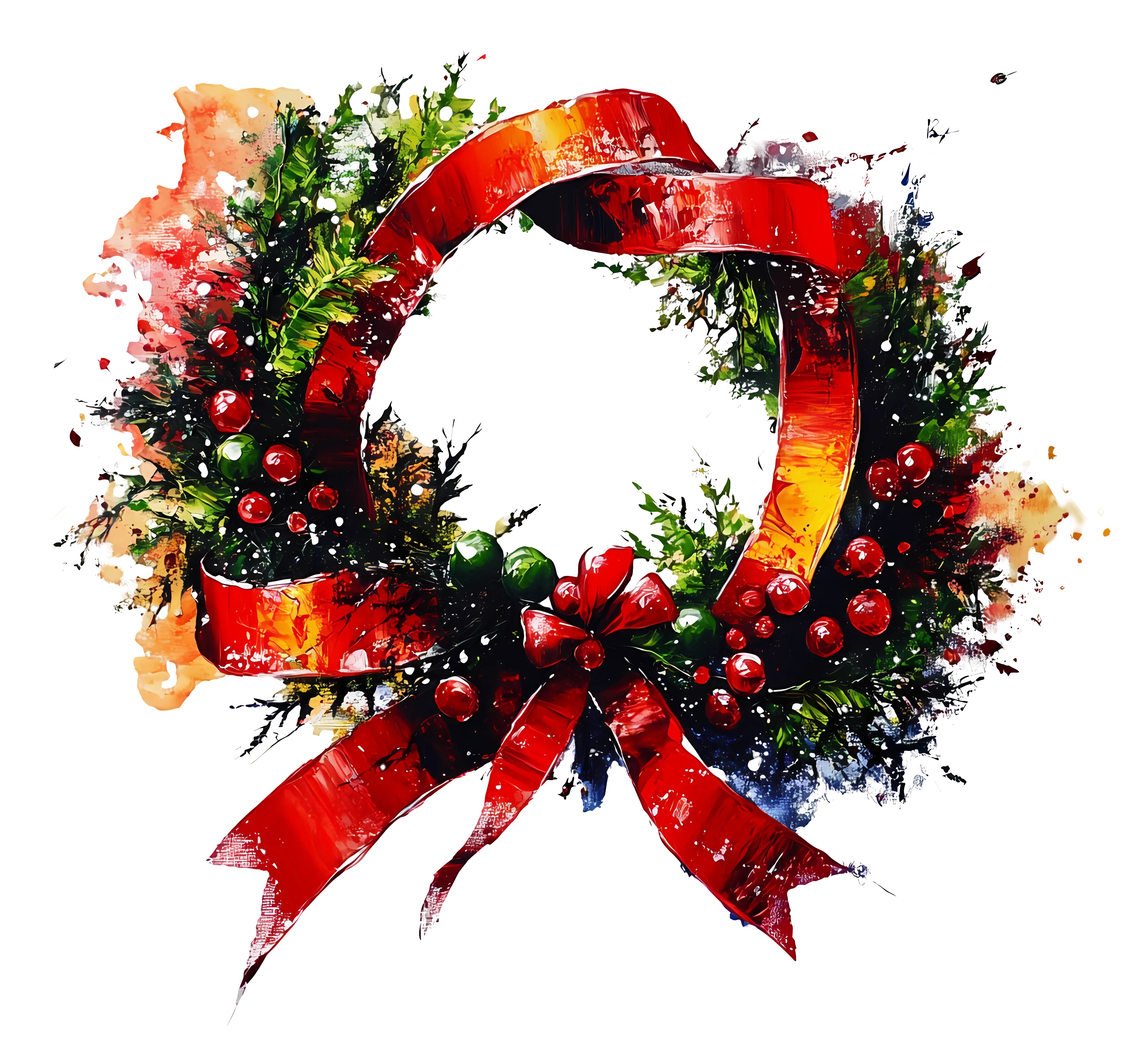 Festive Christmas Wreath with Red Ribbon