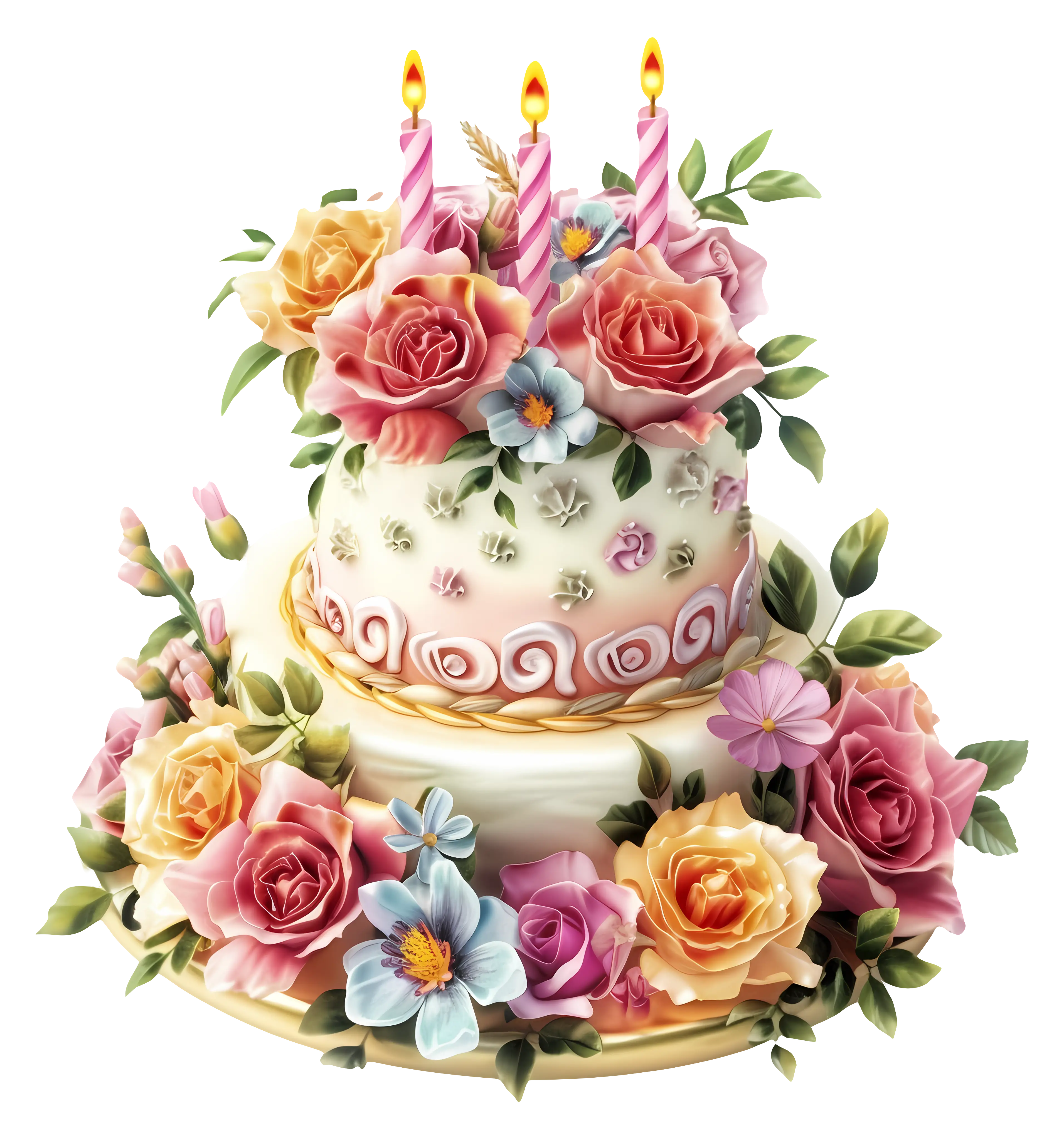 Beautiful Flower-Decorated Birthday Cake