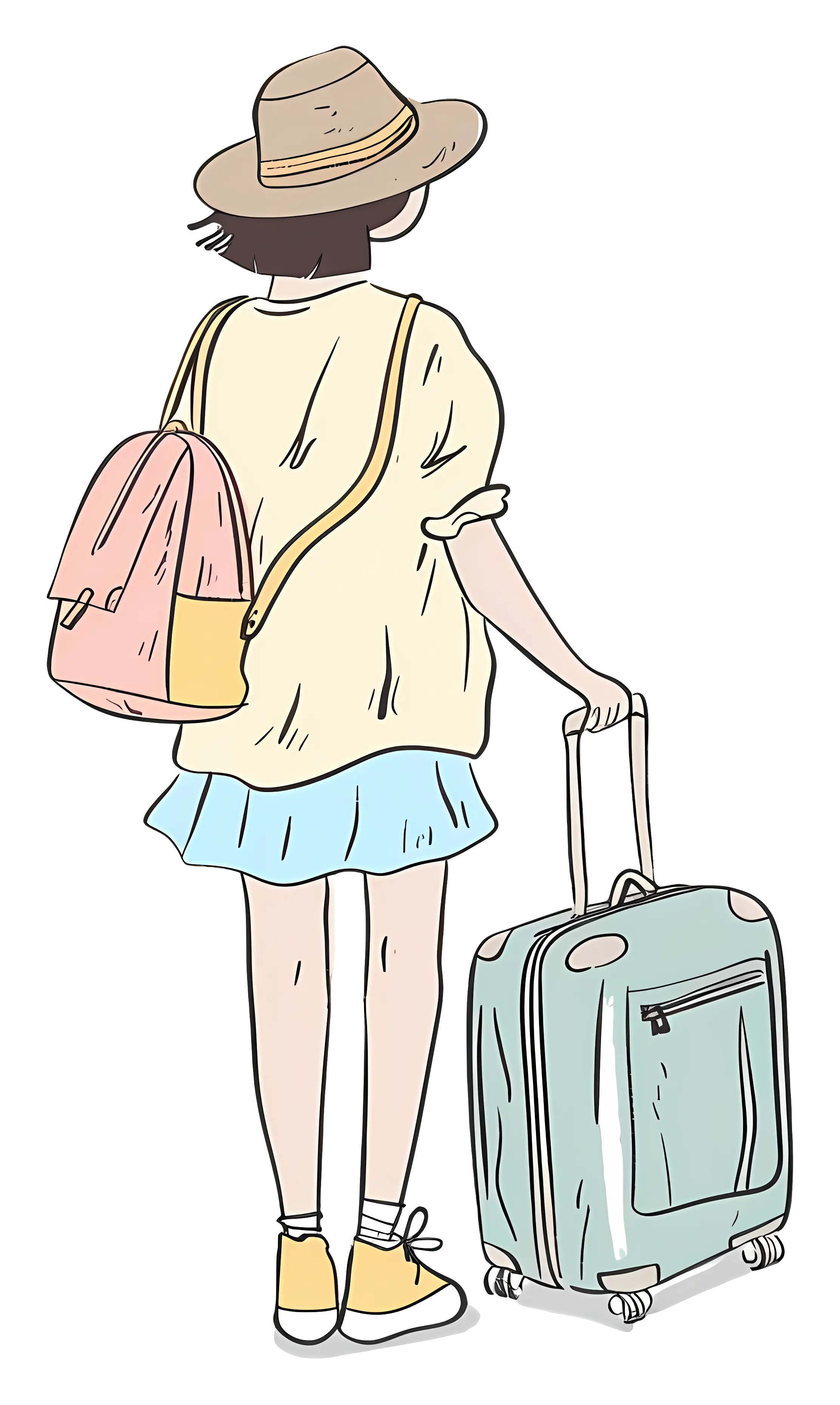 Fashionable Traveler With a Suitcase and Backpack Illustration