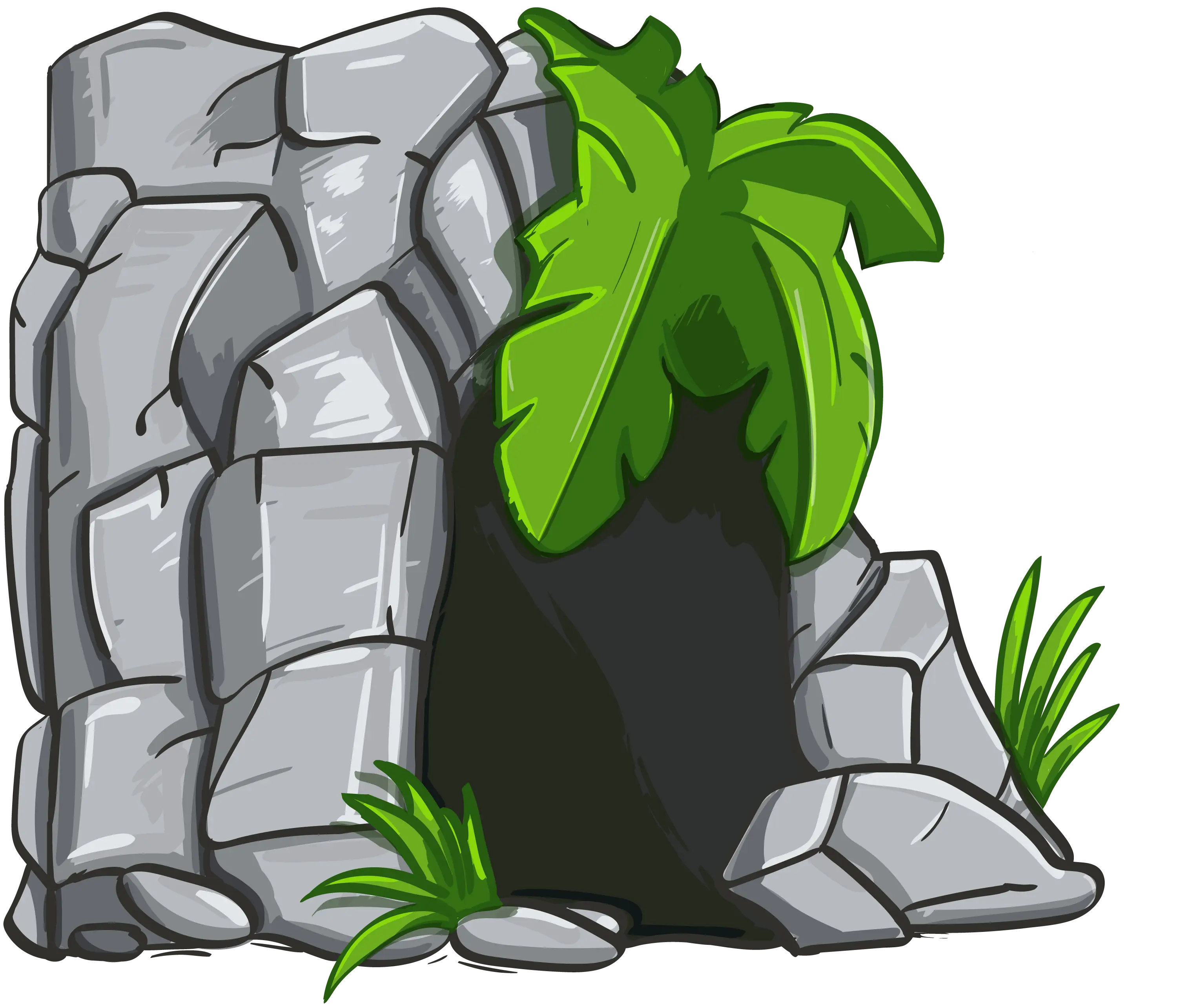 Illustration of a Cave Entrance with Greenery
