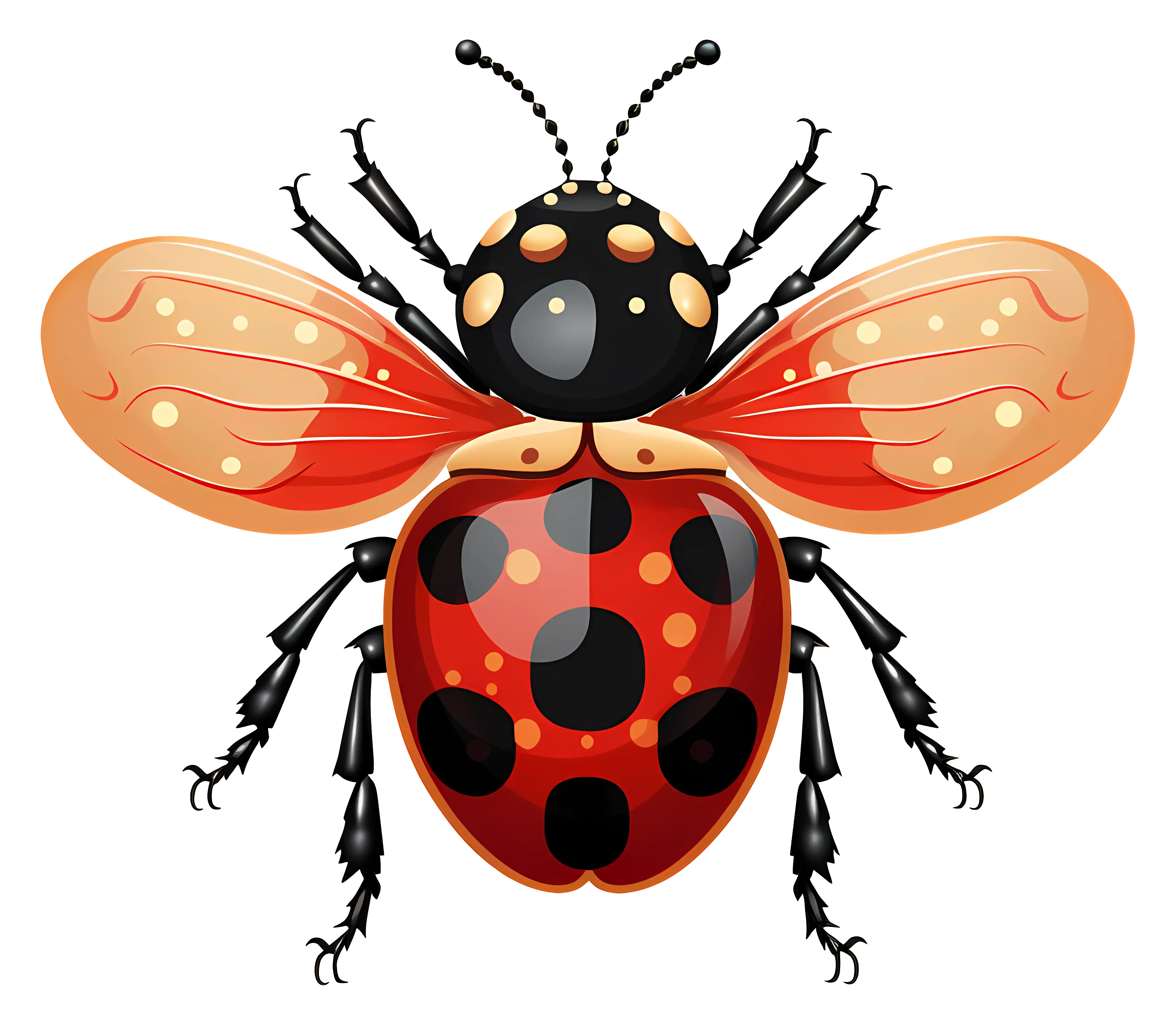 Cartoon Ladybug with Open Wings