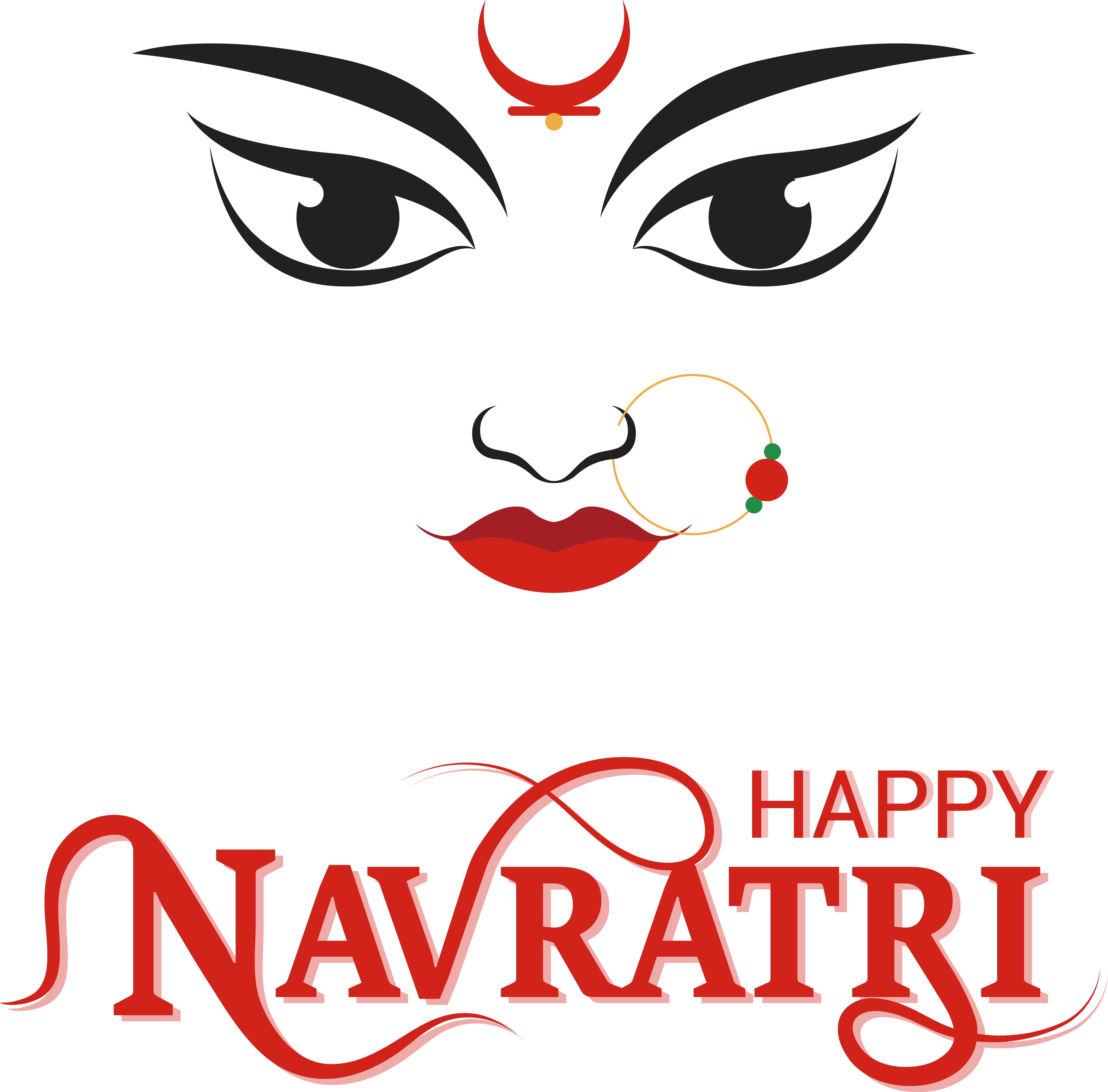 Illustrated Divine Face of Goddess Durga for Happy Navratri Greetings