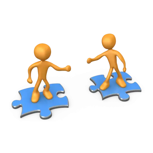 Illustration of Figures on Puzzle Pieces Representing Teamwork