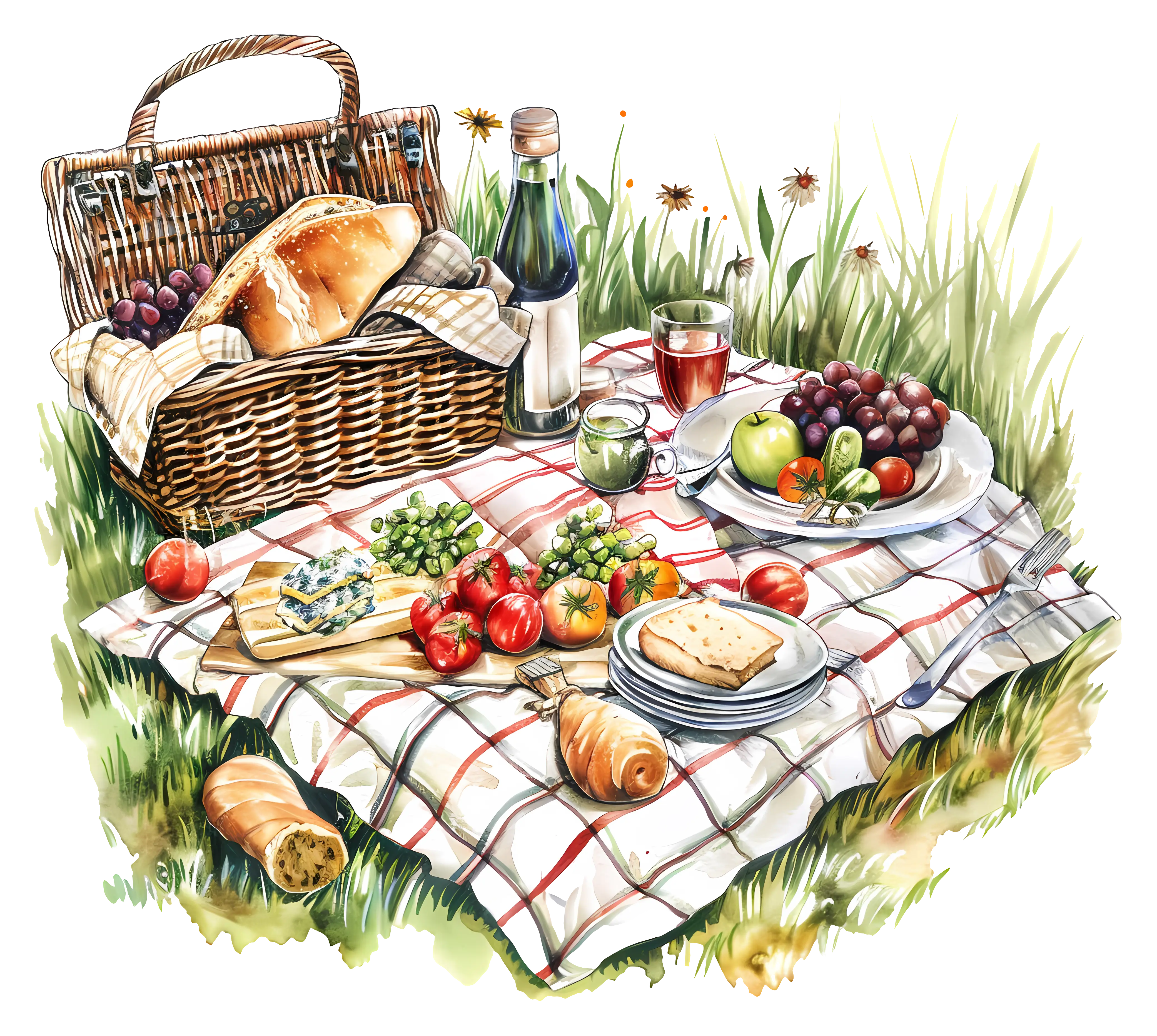 Delightful Picnic Setup with Food and Drinks