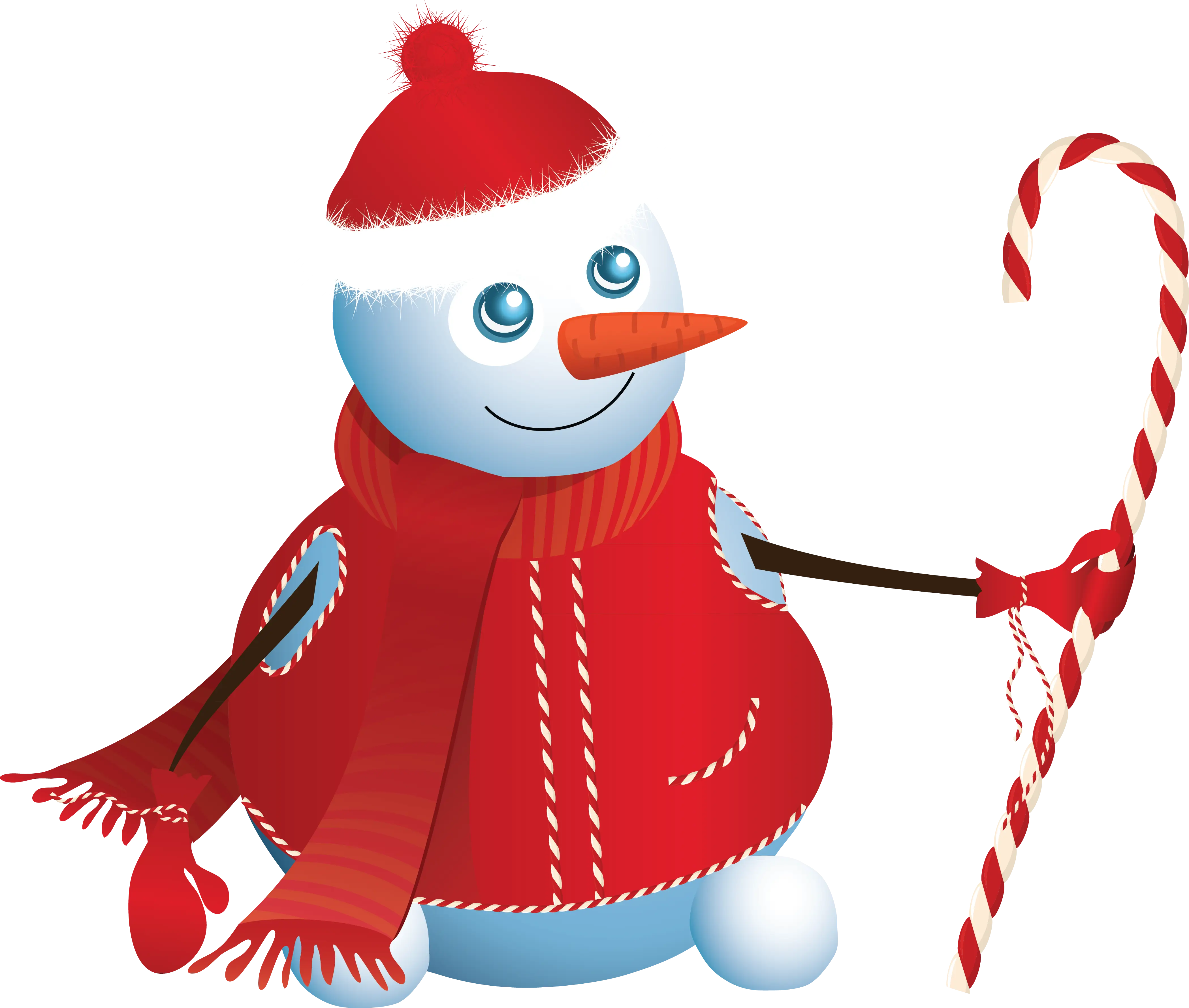 Snowman with Candy Cane in Festive Red Scarf