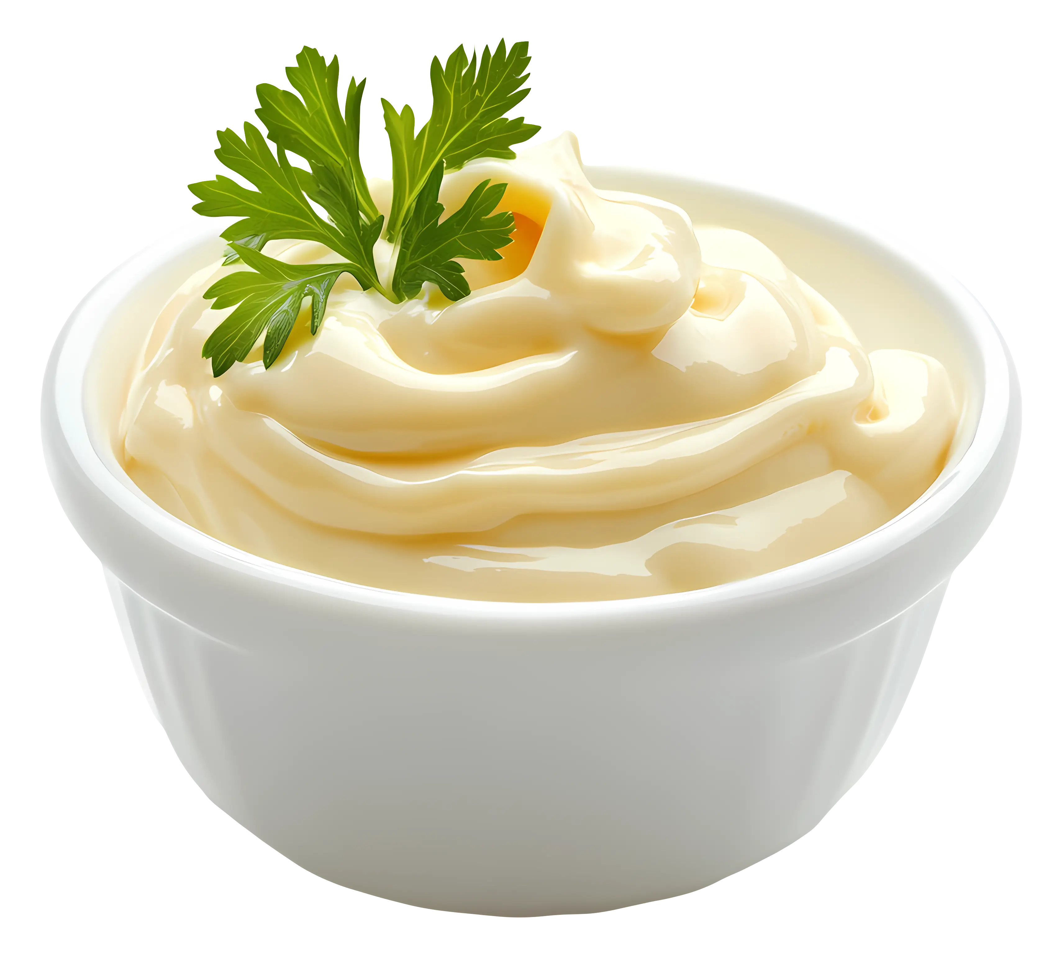 Mayonnaise in Bowl with Parsley Garnish