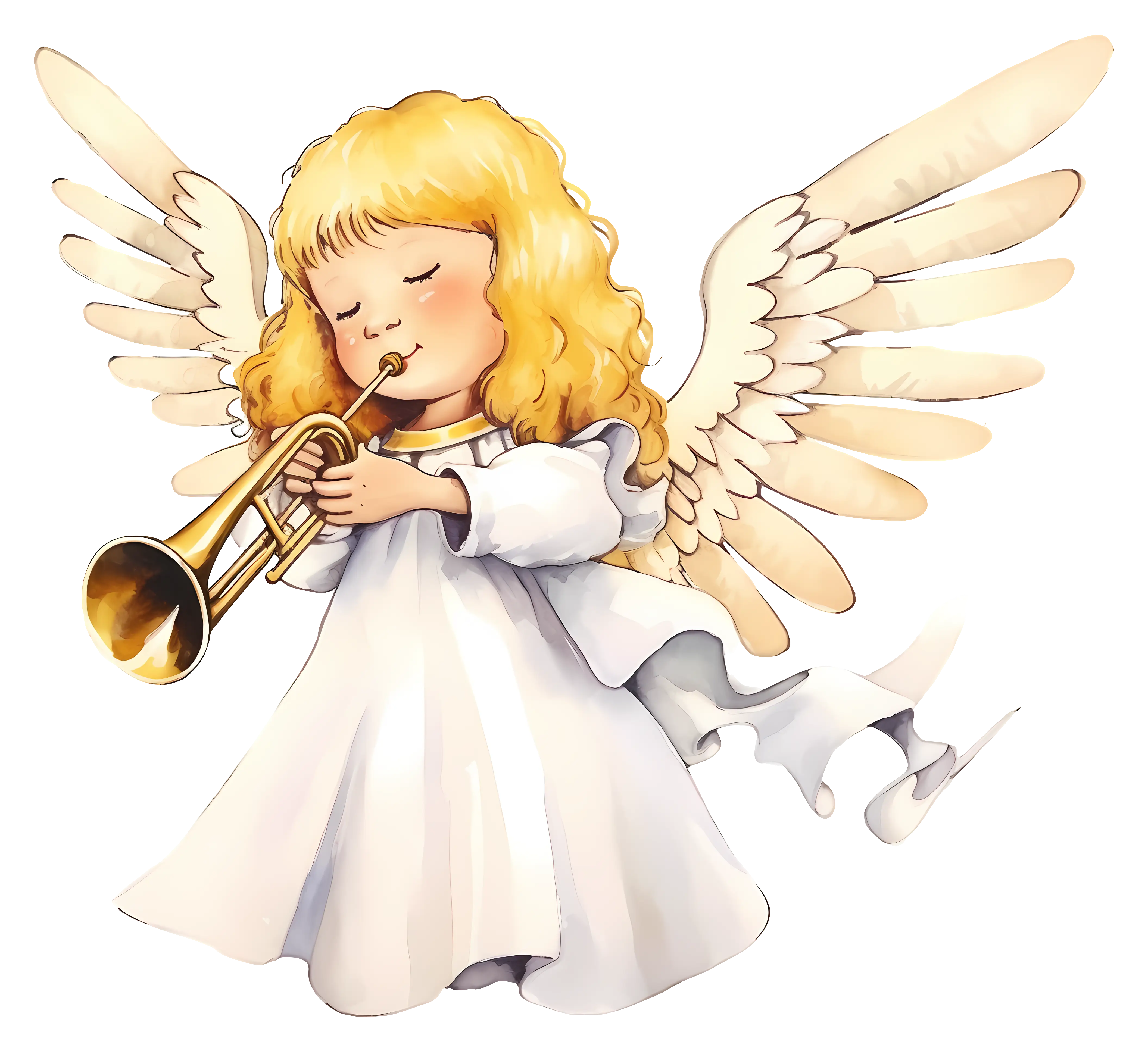 Angel playing trumpet with wings