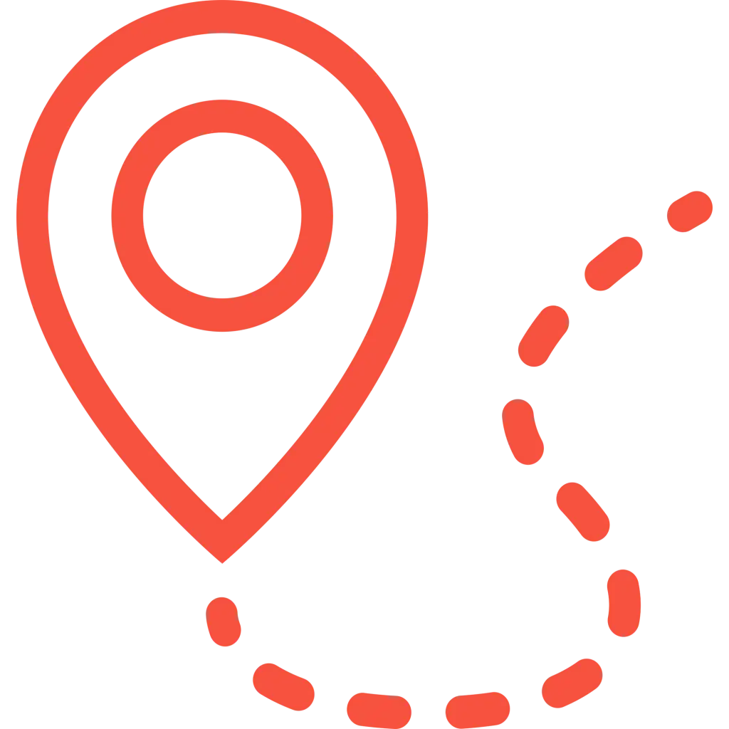 Simple Red Location Pin with Dashed Route