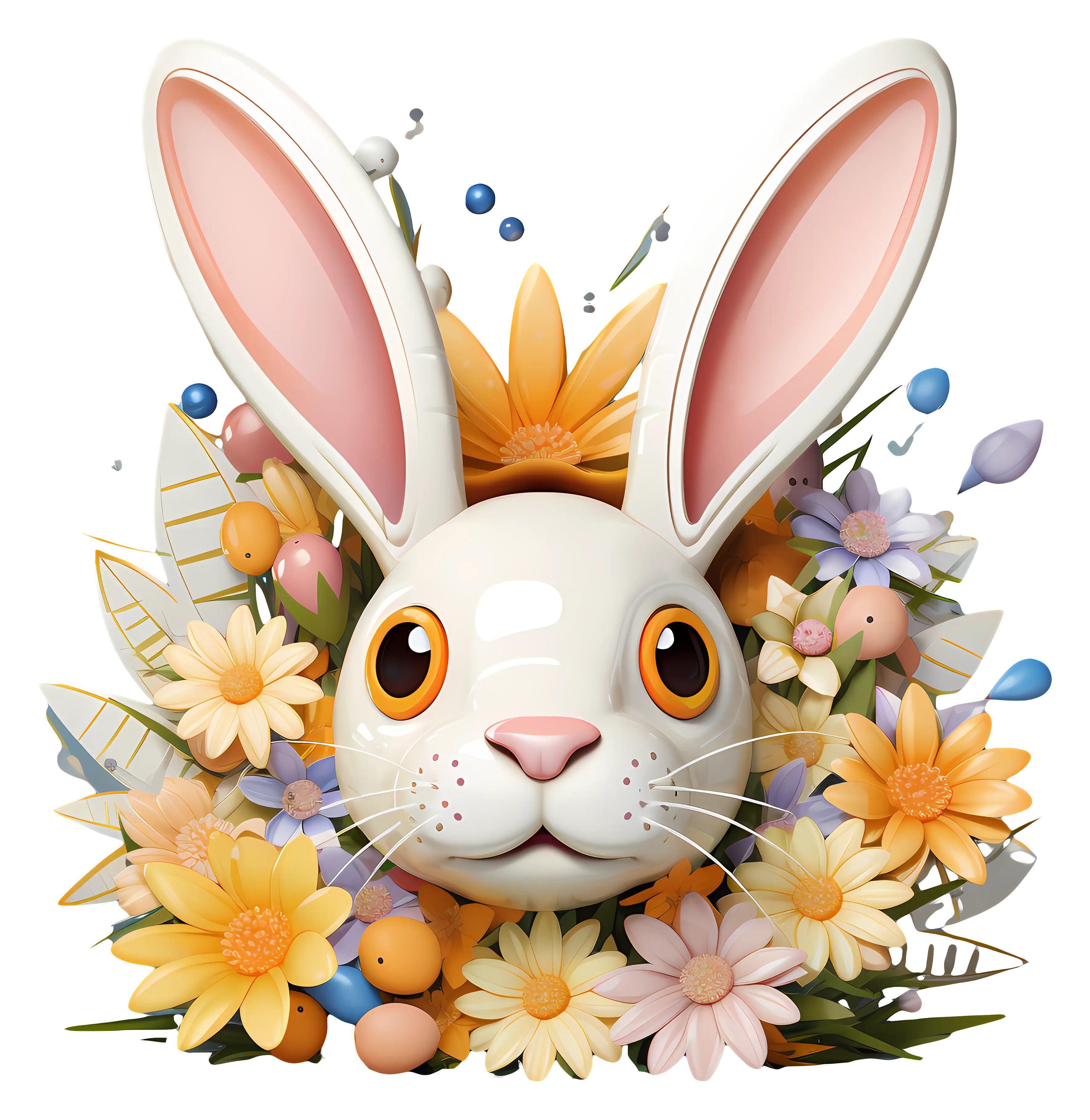 Bunny Surrounded by Flowers and Eggs