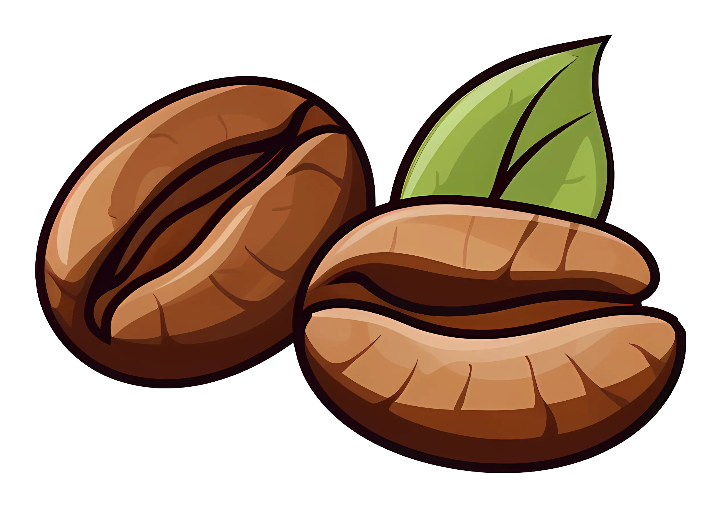 Cartoon Illustration of Coffee Beans with Leaf