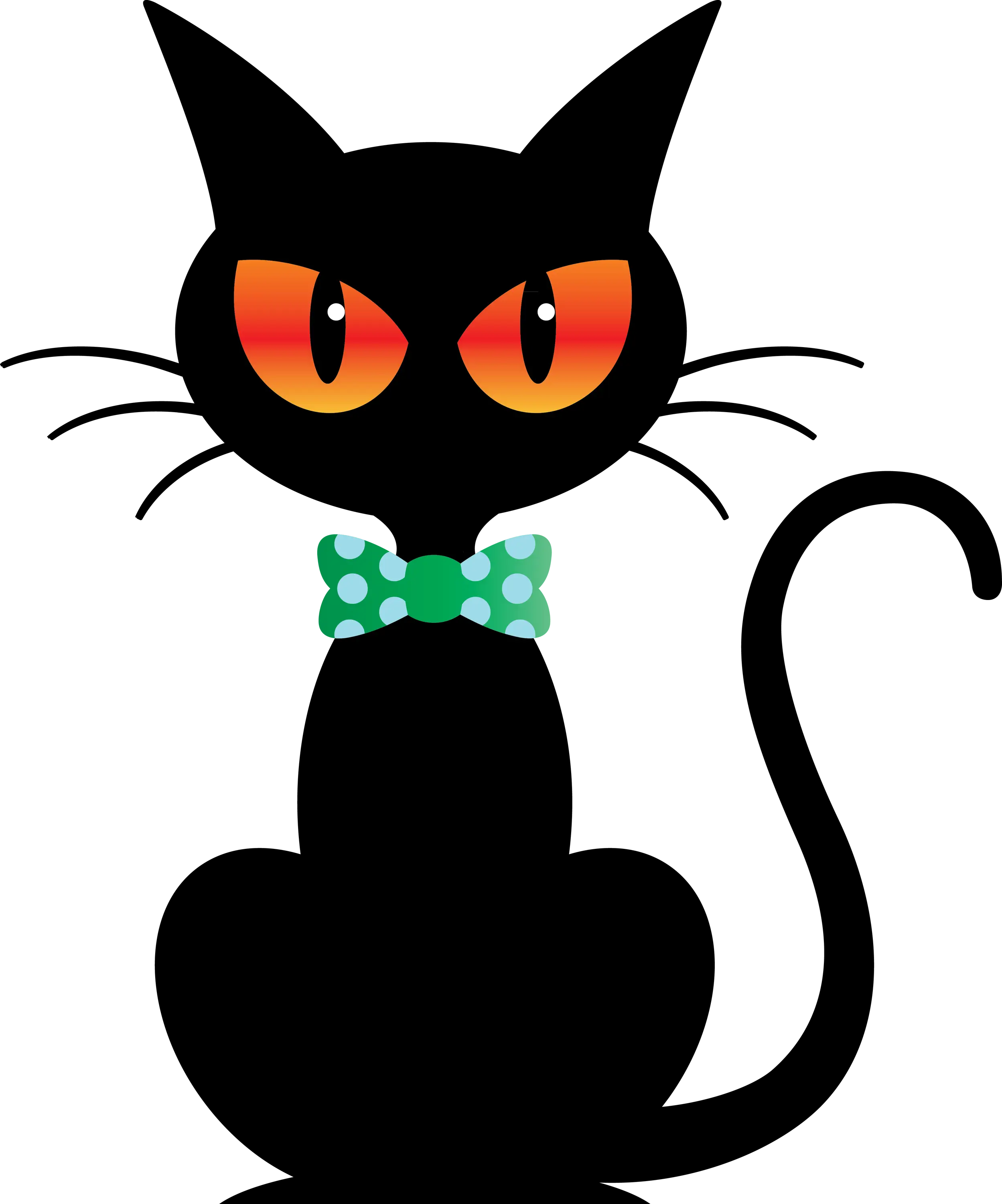 Black Cat with Orange Eyes and Green Bowtie