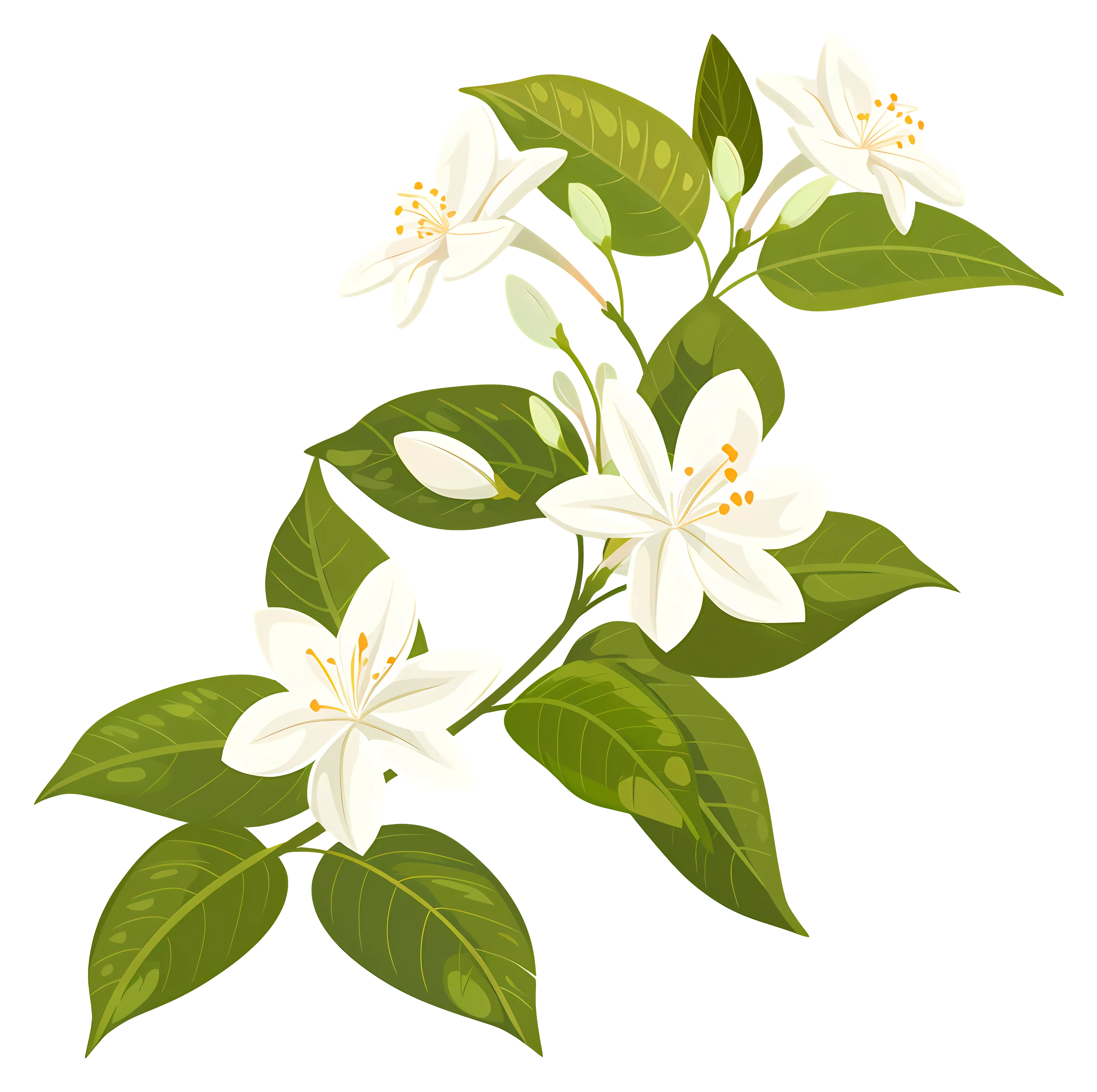 White Jasmine Flowers with Green Leaves