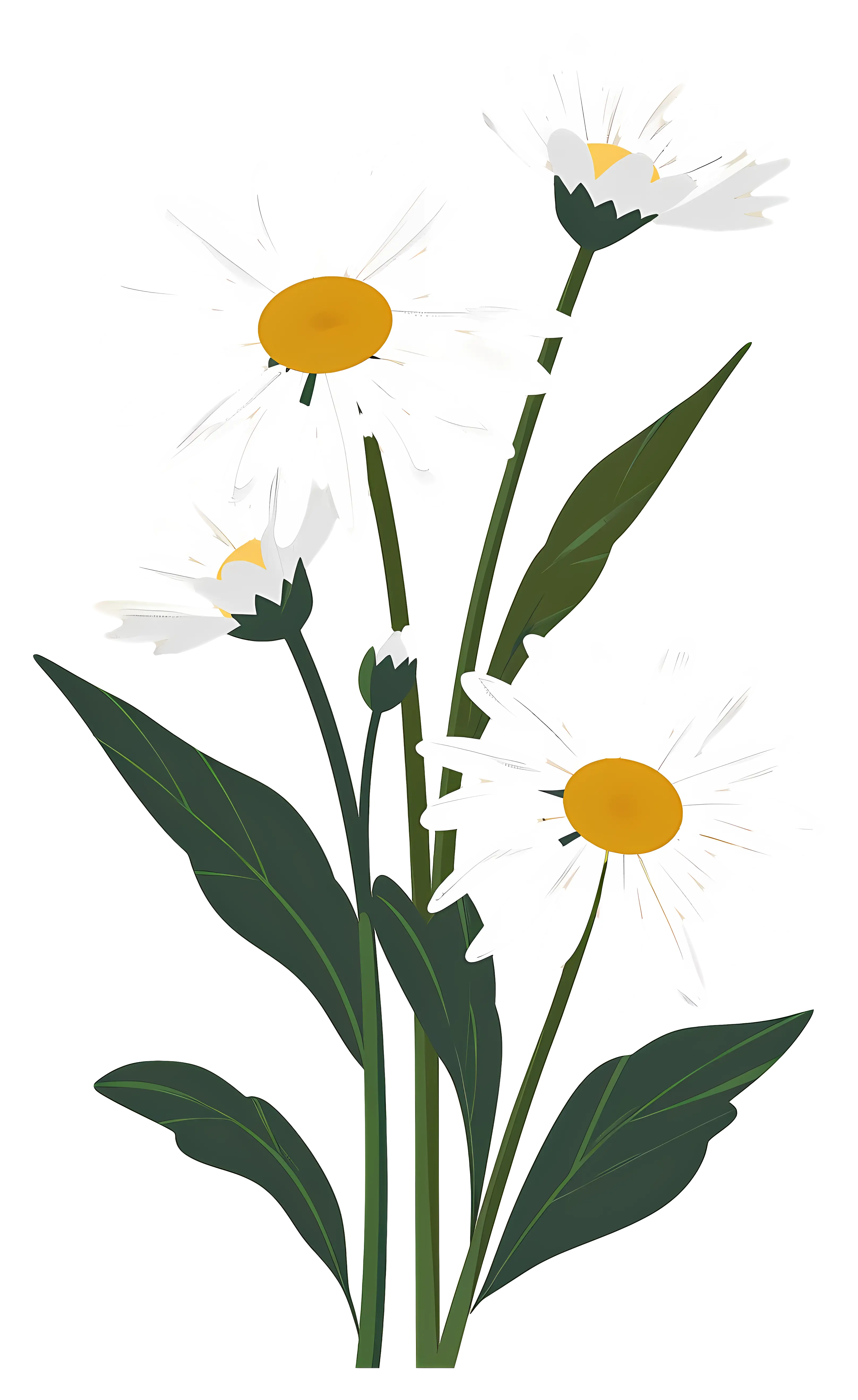 Illustration of White Daisies with Green Stems