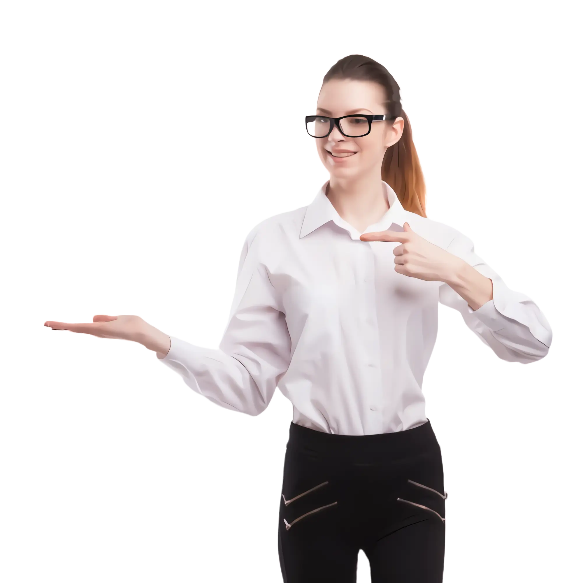 Woman Pointing Gesture Wearing White Shirt