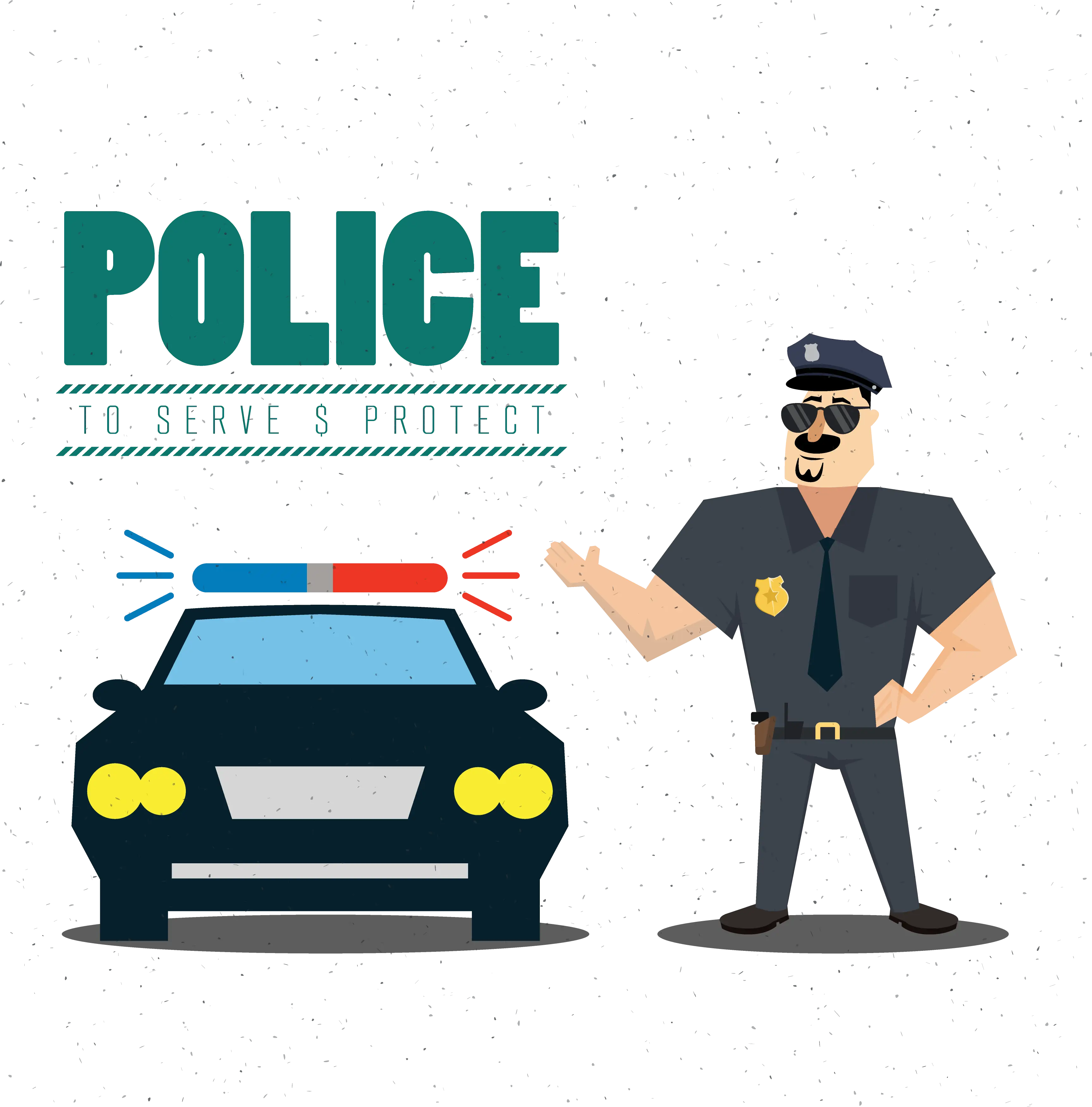 Cartoon Police Officer and Car