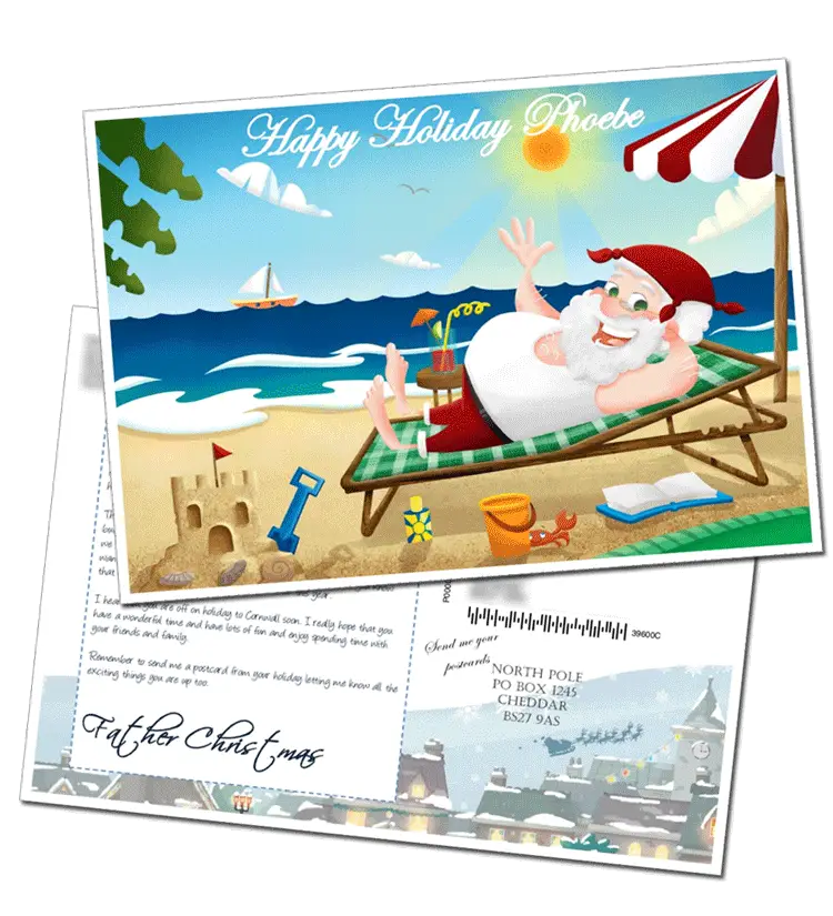 Santa on Beach Holiday Postcard