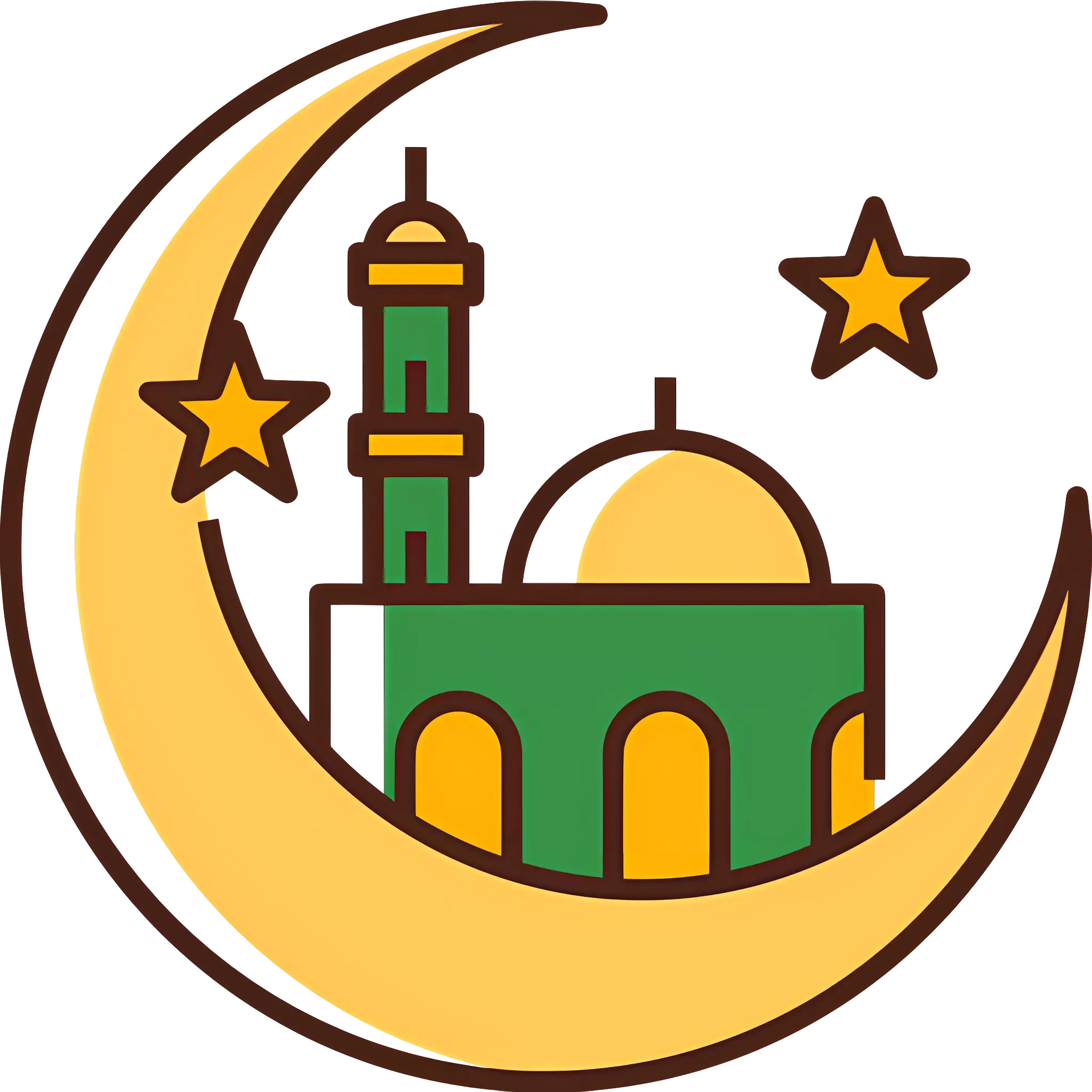 Crescent Moon with Mosque and Stars Illustration