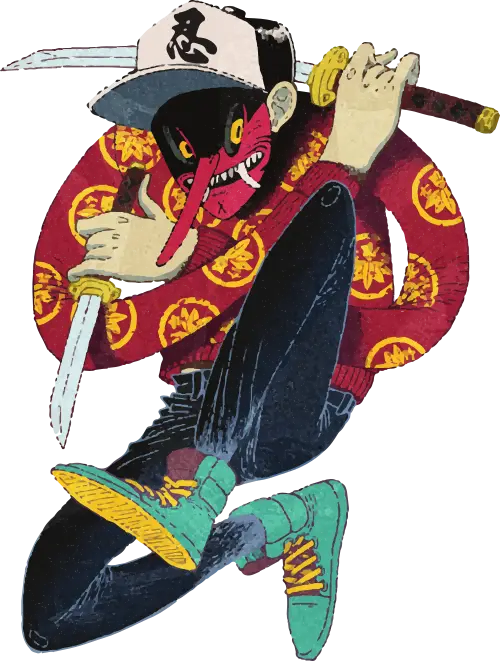 Modern Tengu Samurai Art with Red Mask
