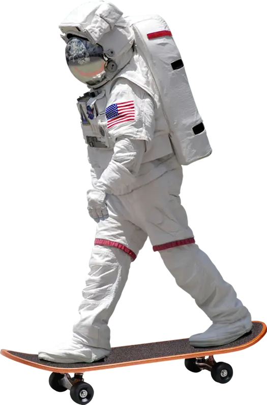 Astronaut Skateboarding in Space Suit