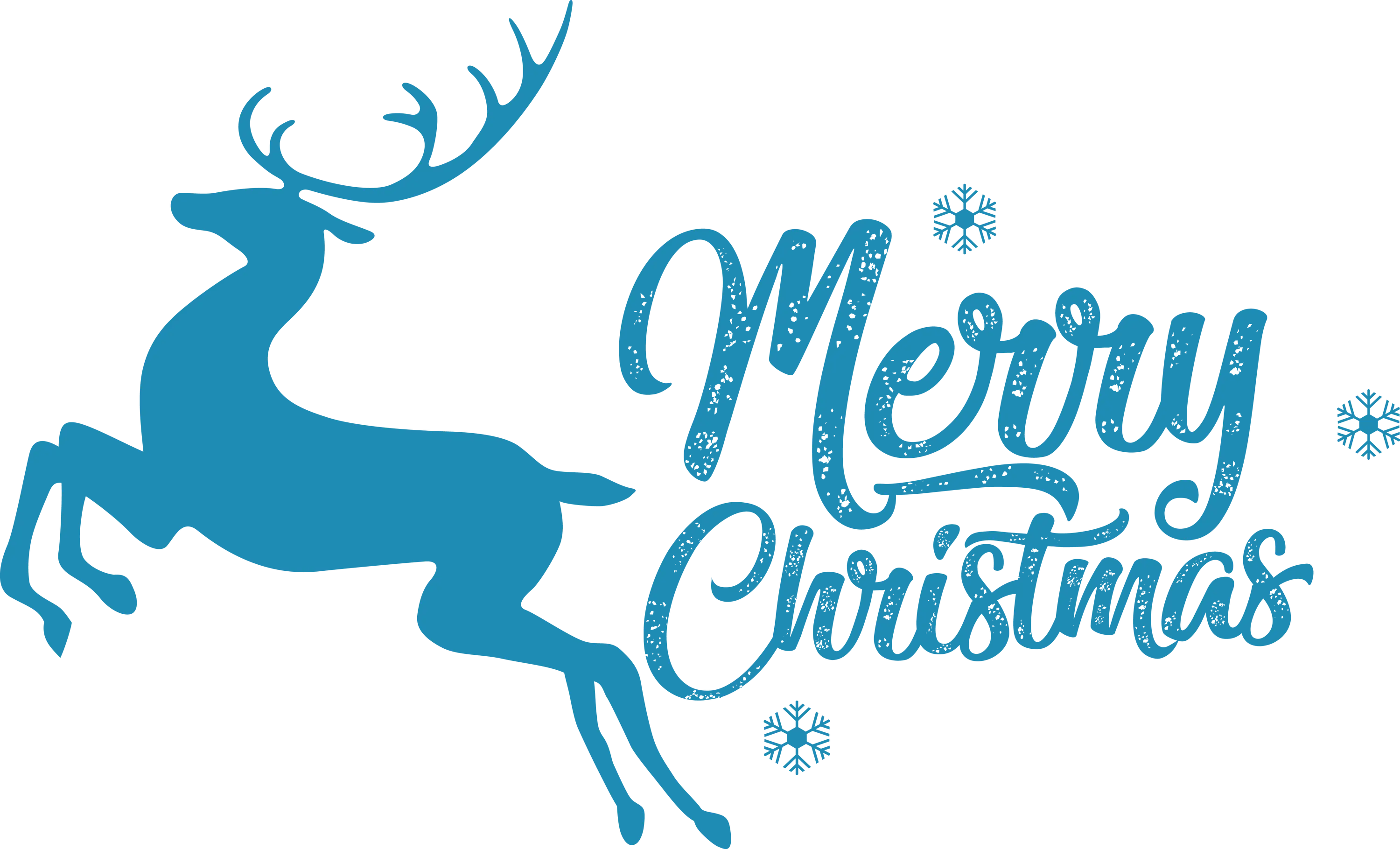 Blue Christmas Reindeer and Snowflakes with Text
