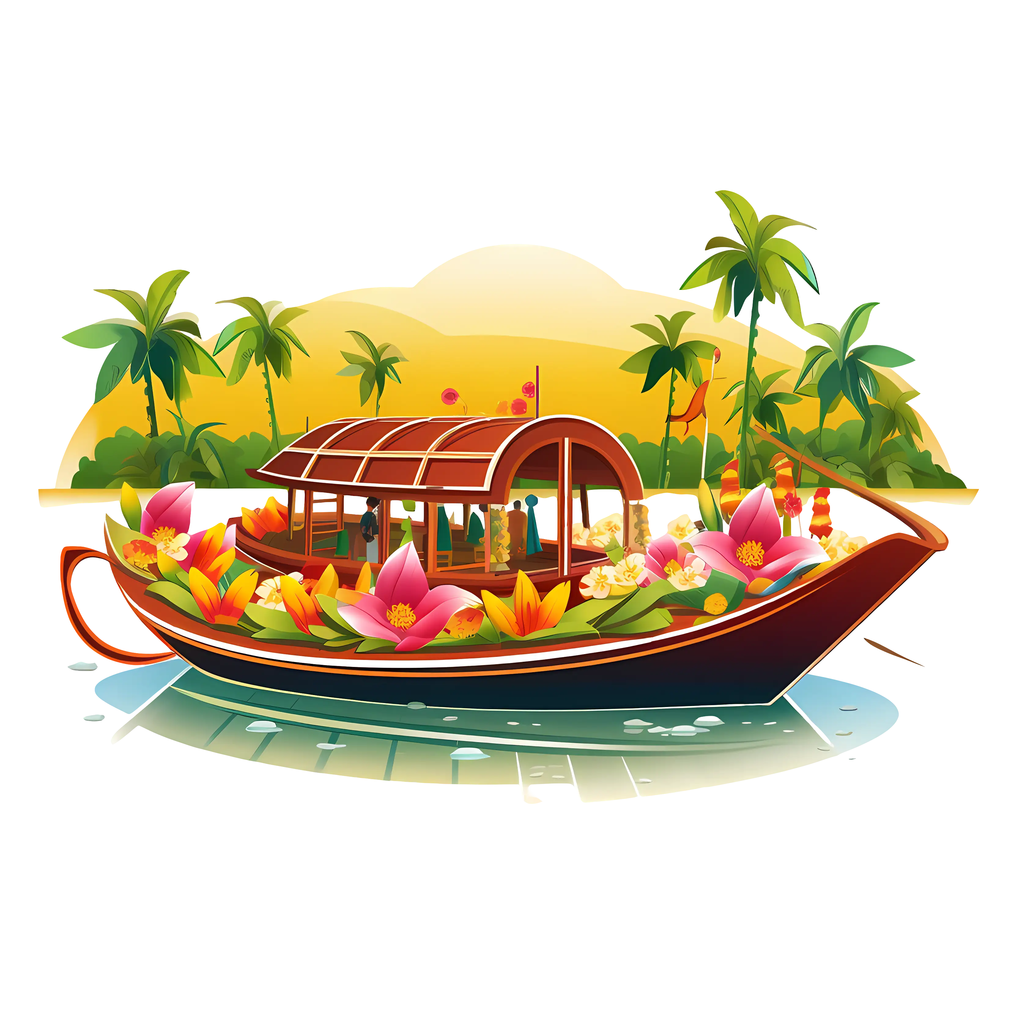 Flower Boat in Tropical Backwater Scene