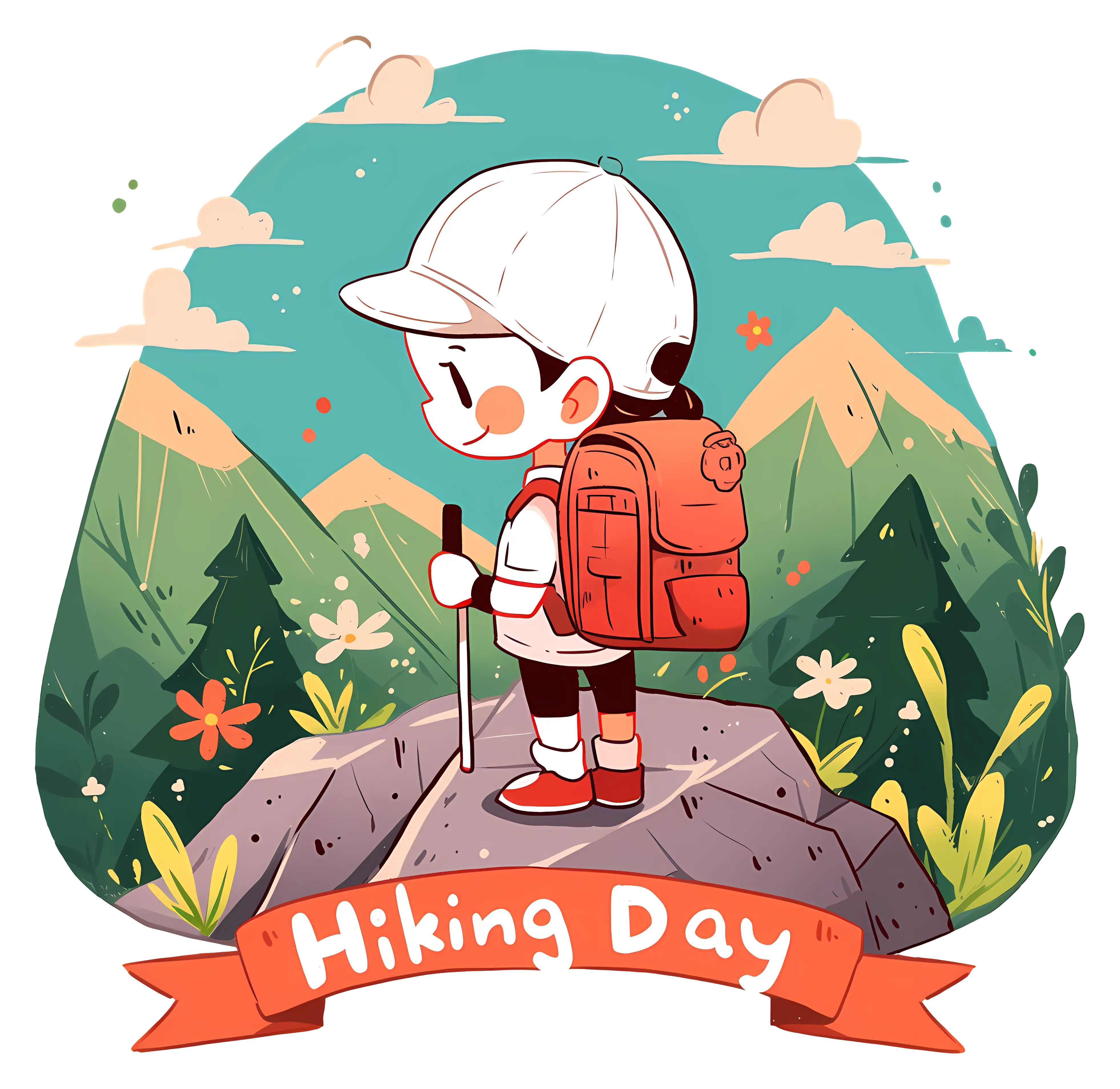 Cartoon Boy Hiking in a Scenic Landscape for Hiking Day