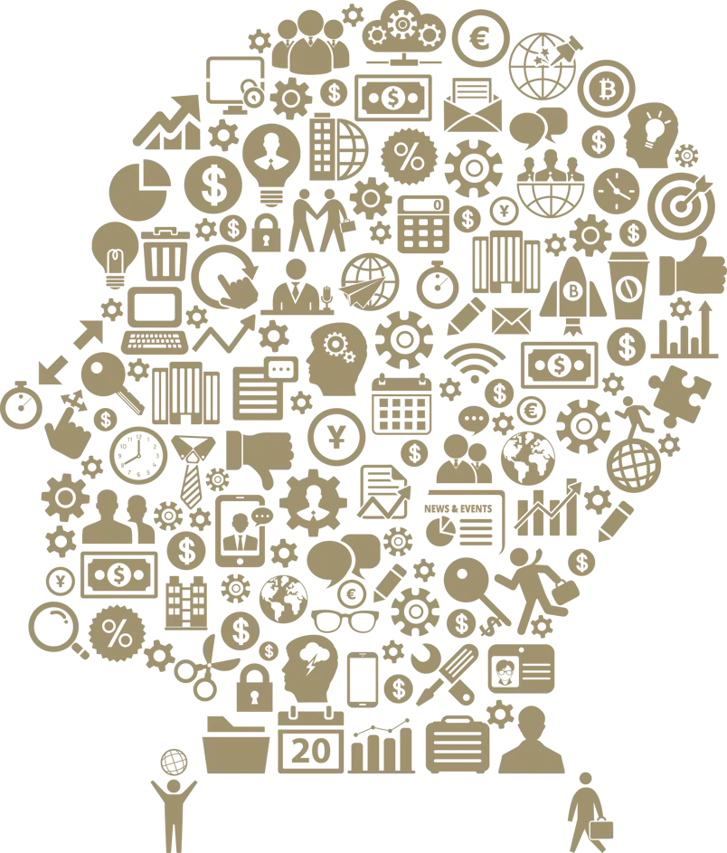 Brain Illustration with Various Icons