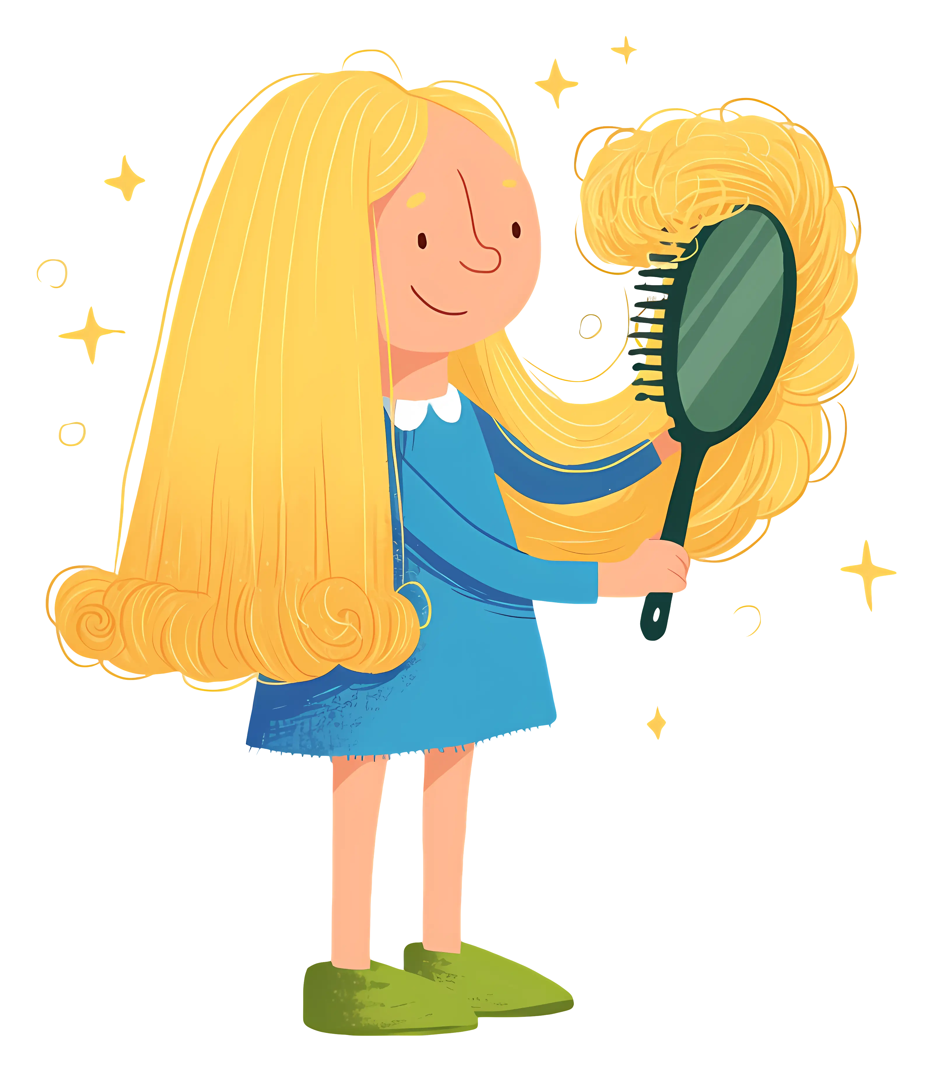 Cartoon Girl Brushing Long Hair