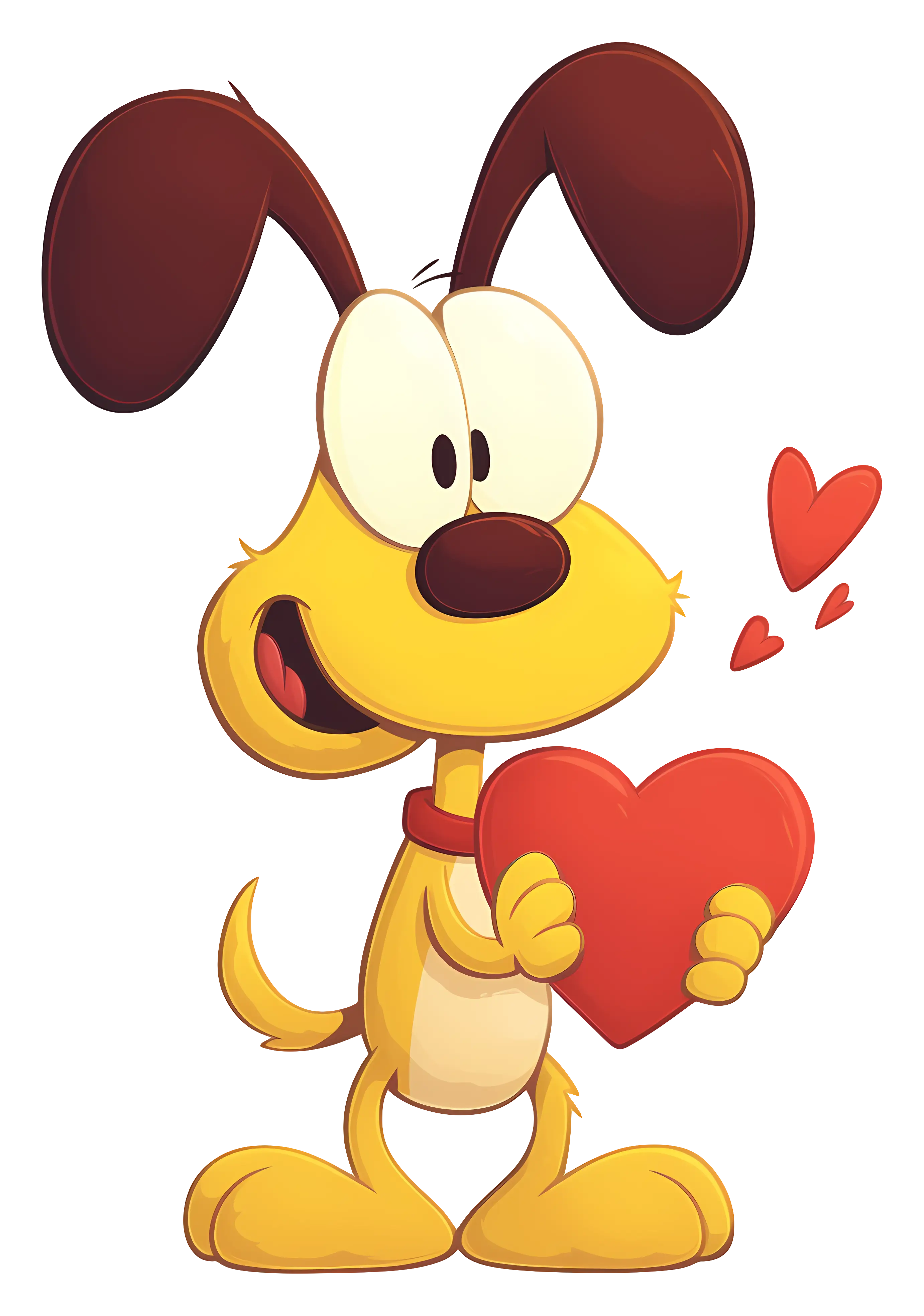 Happy Cartoon Dog Holding a Heart Illustration