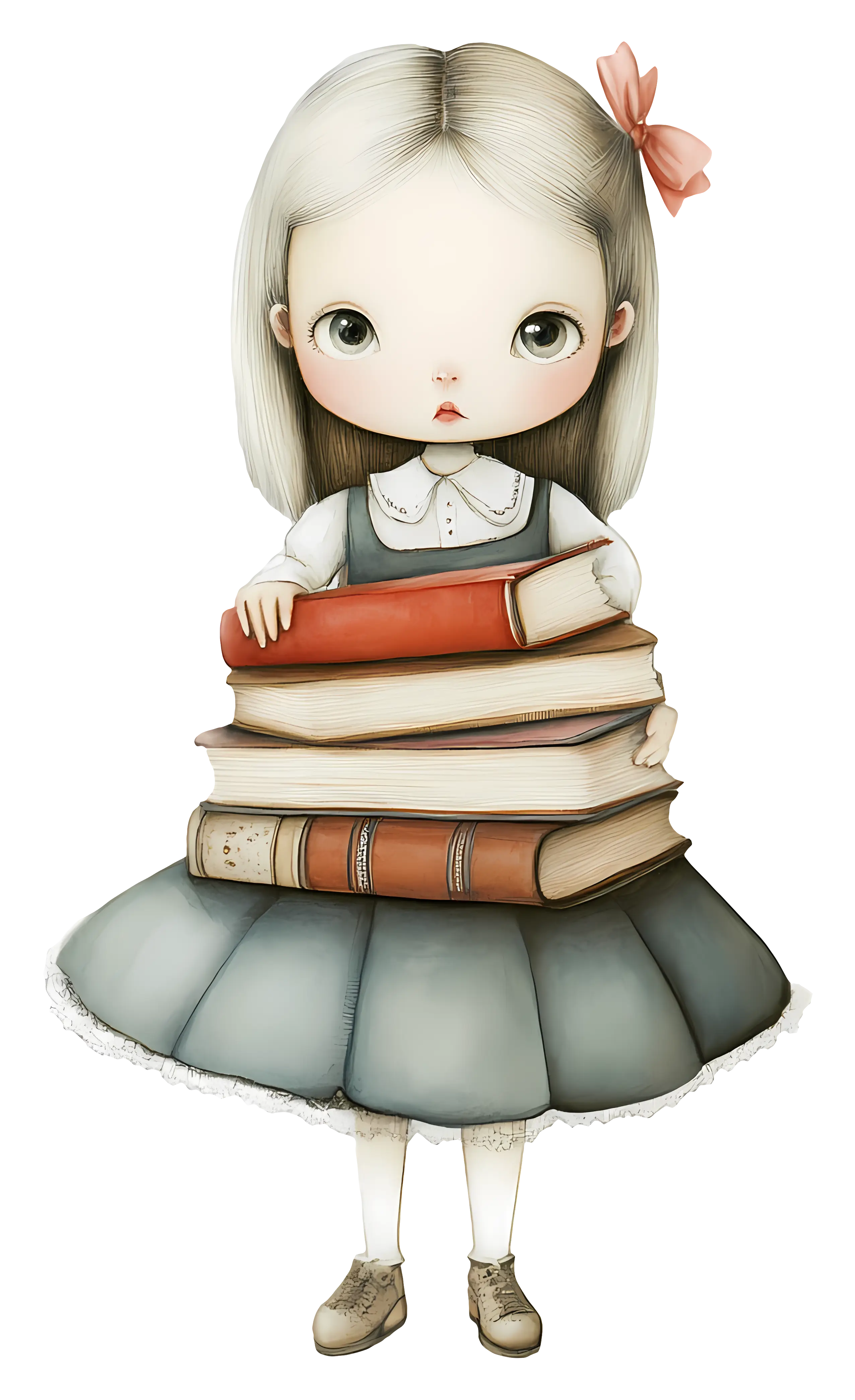 Illustration of Girl with Books