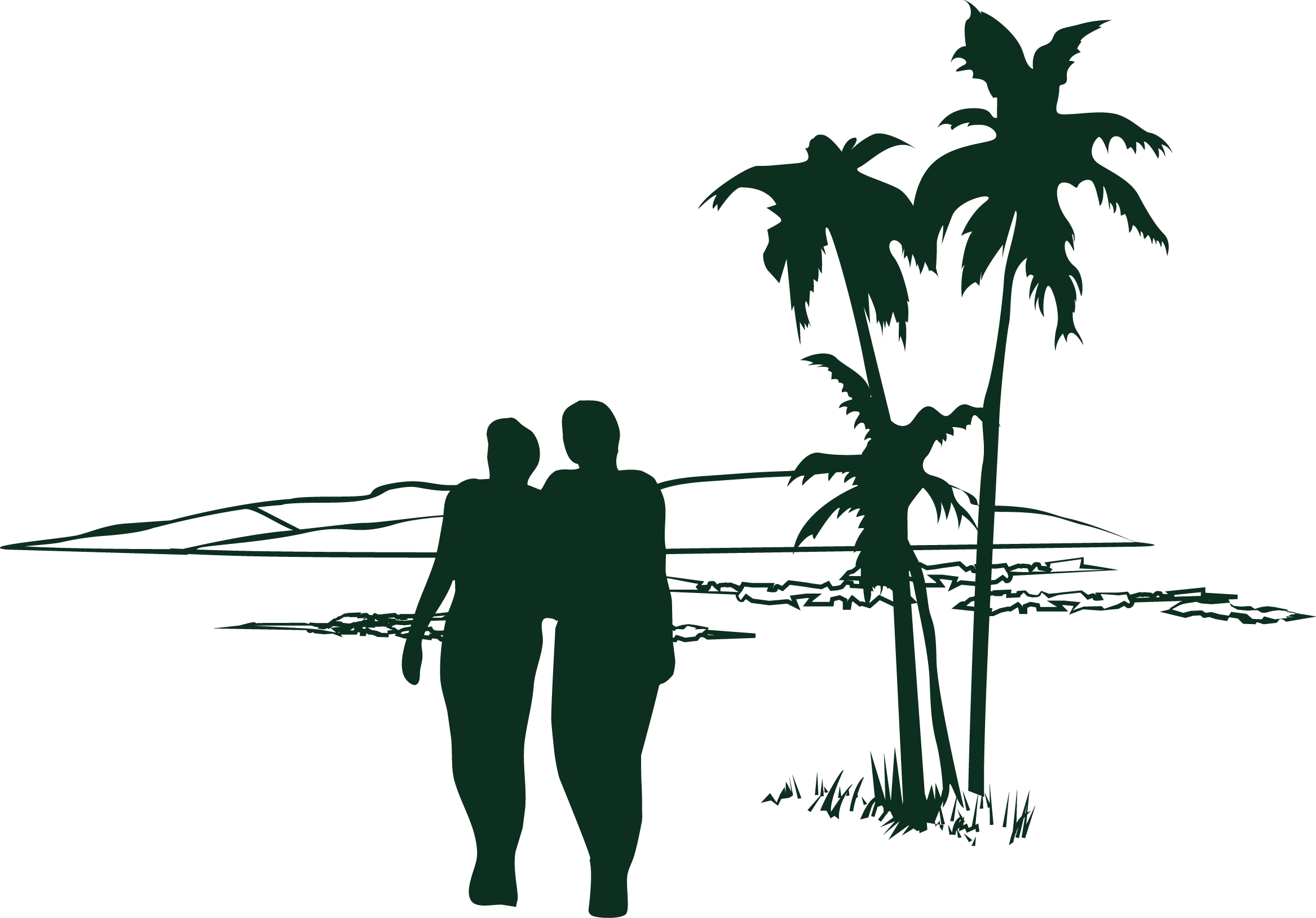 Silhouette of Couple Walking on Beach