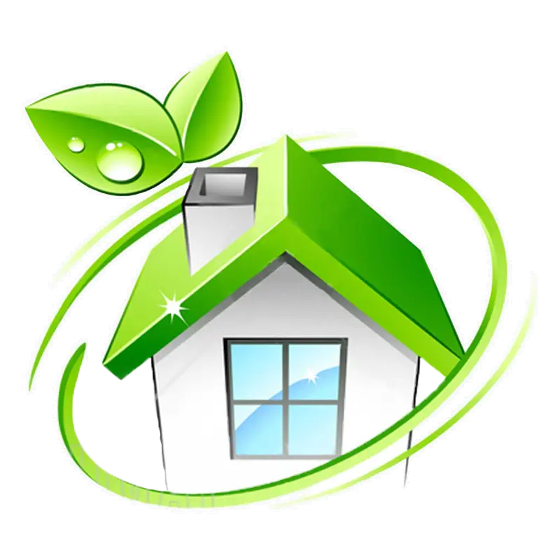 Eco-Friendly House with Green Roof and Leaves