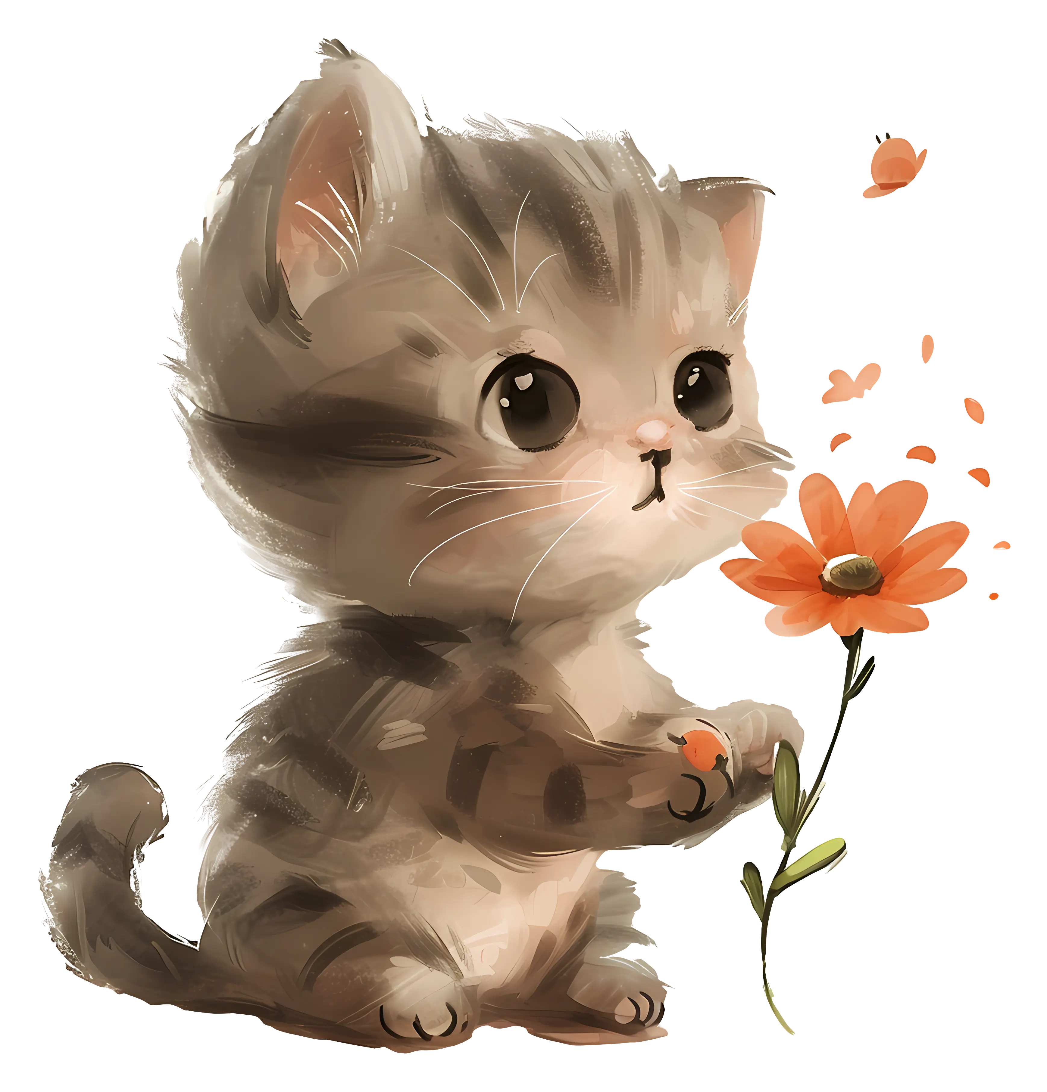 Adorable Kitten Holding a Flower