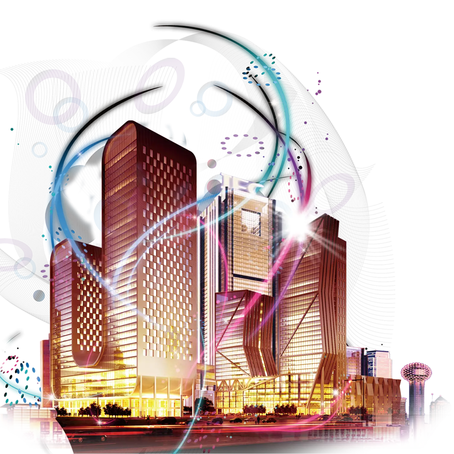 Modern Skyscrapers with Colorful Lights