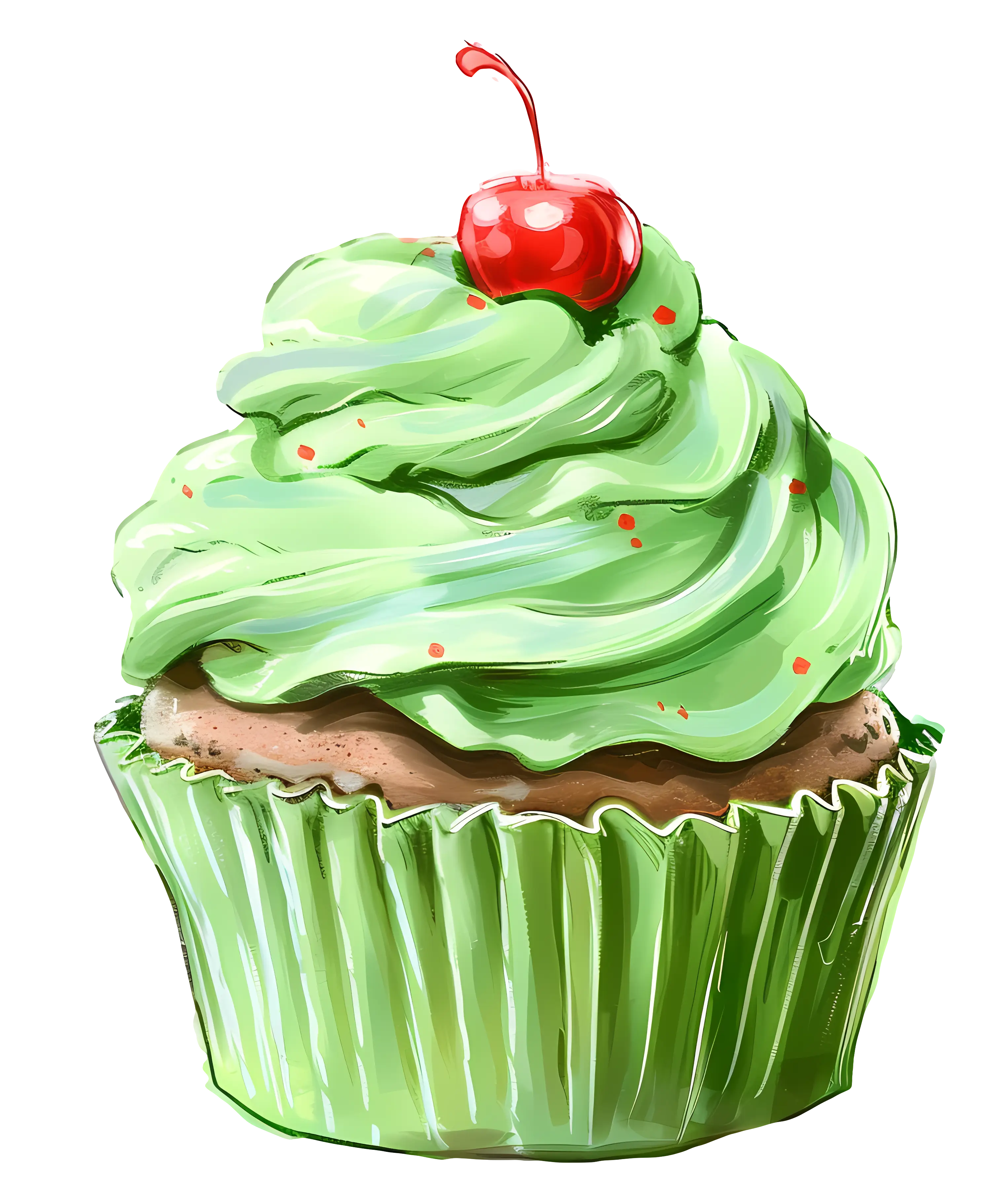 Decorated Cupcake with Green Frosting and a Cherry