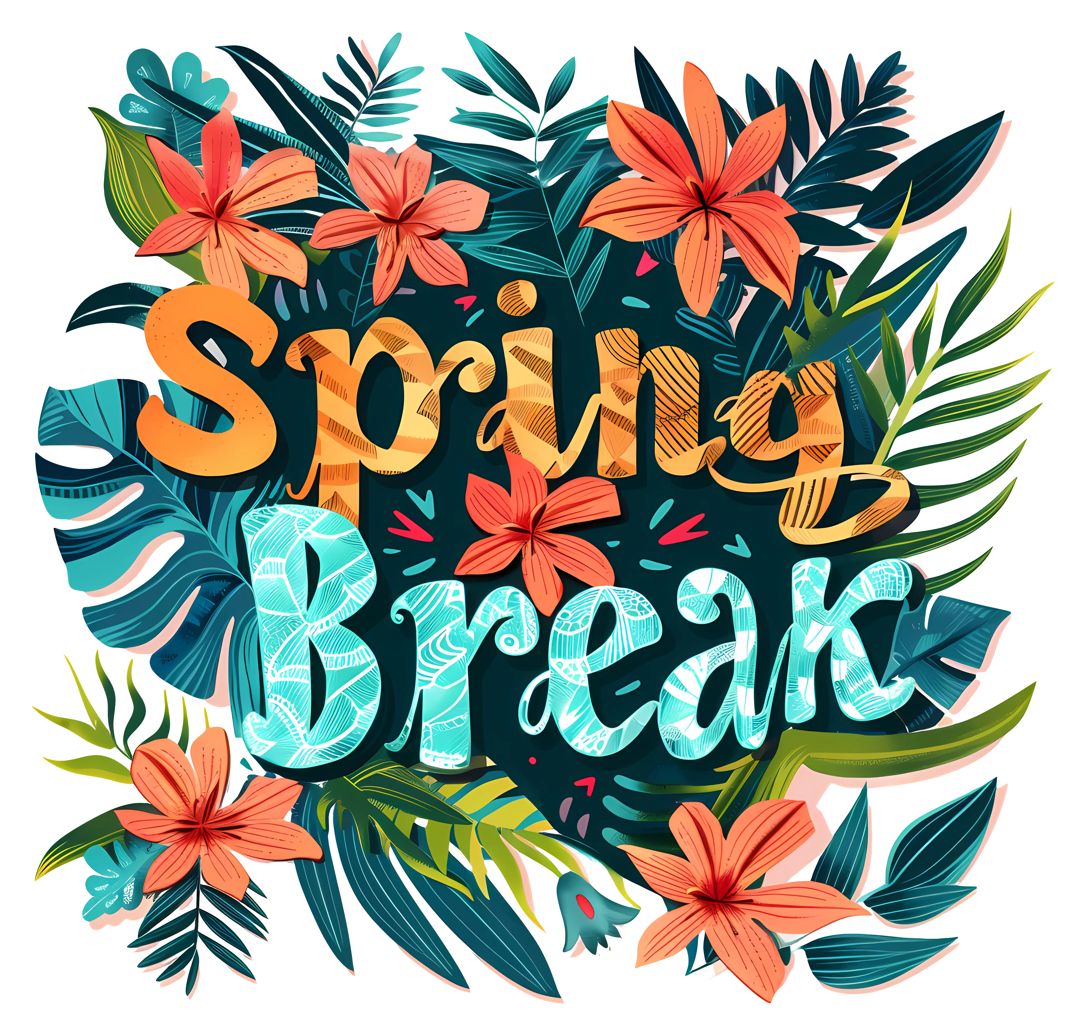 Spring Break Text with Flowers