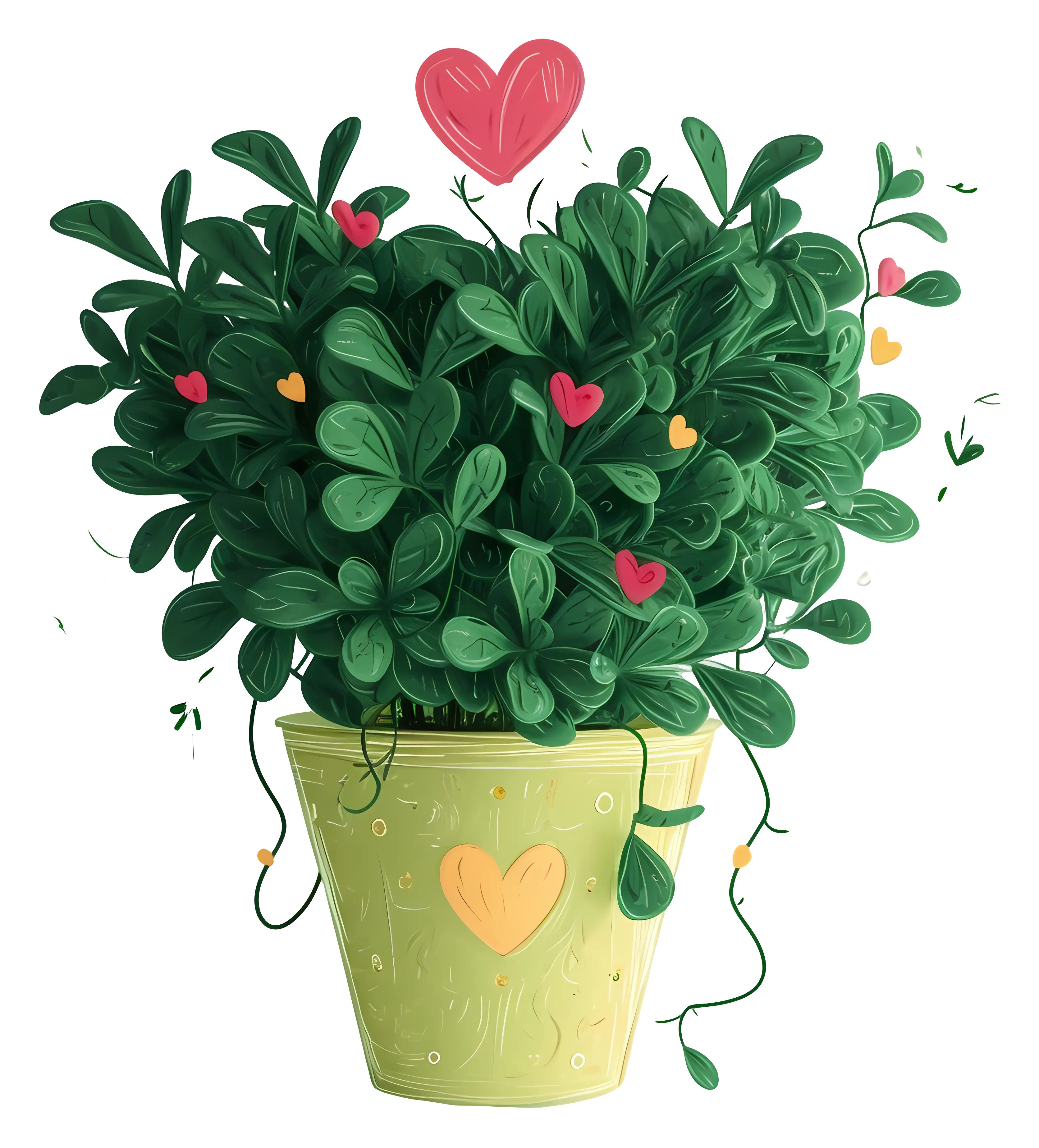 Heart-shaped Plant in a Pot with Colorful Hearts