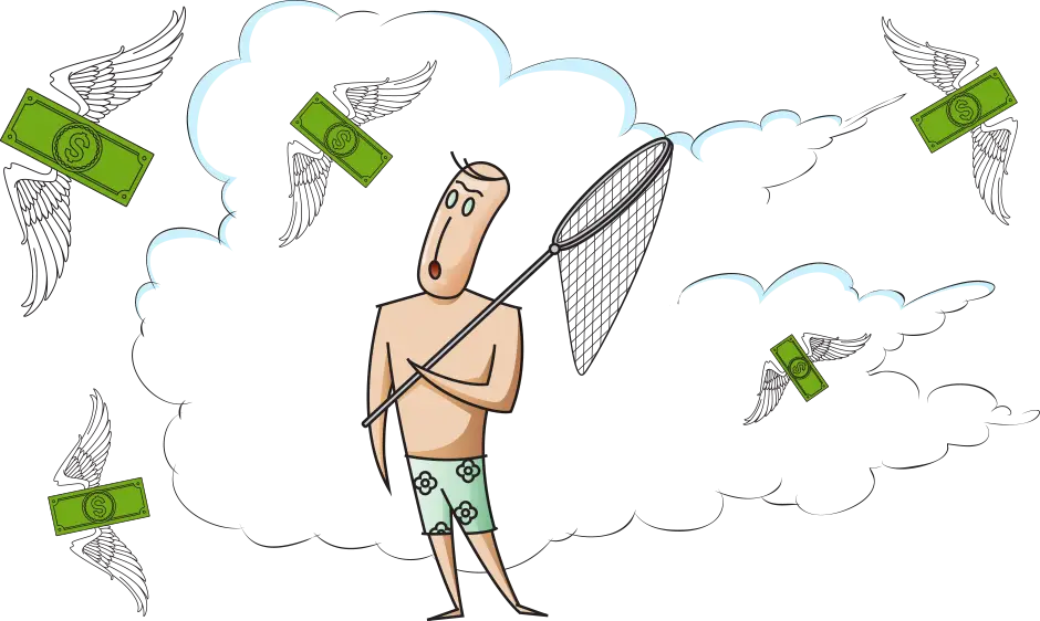 Man Trying to Catch Flying Money