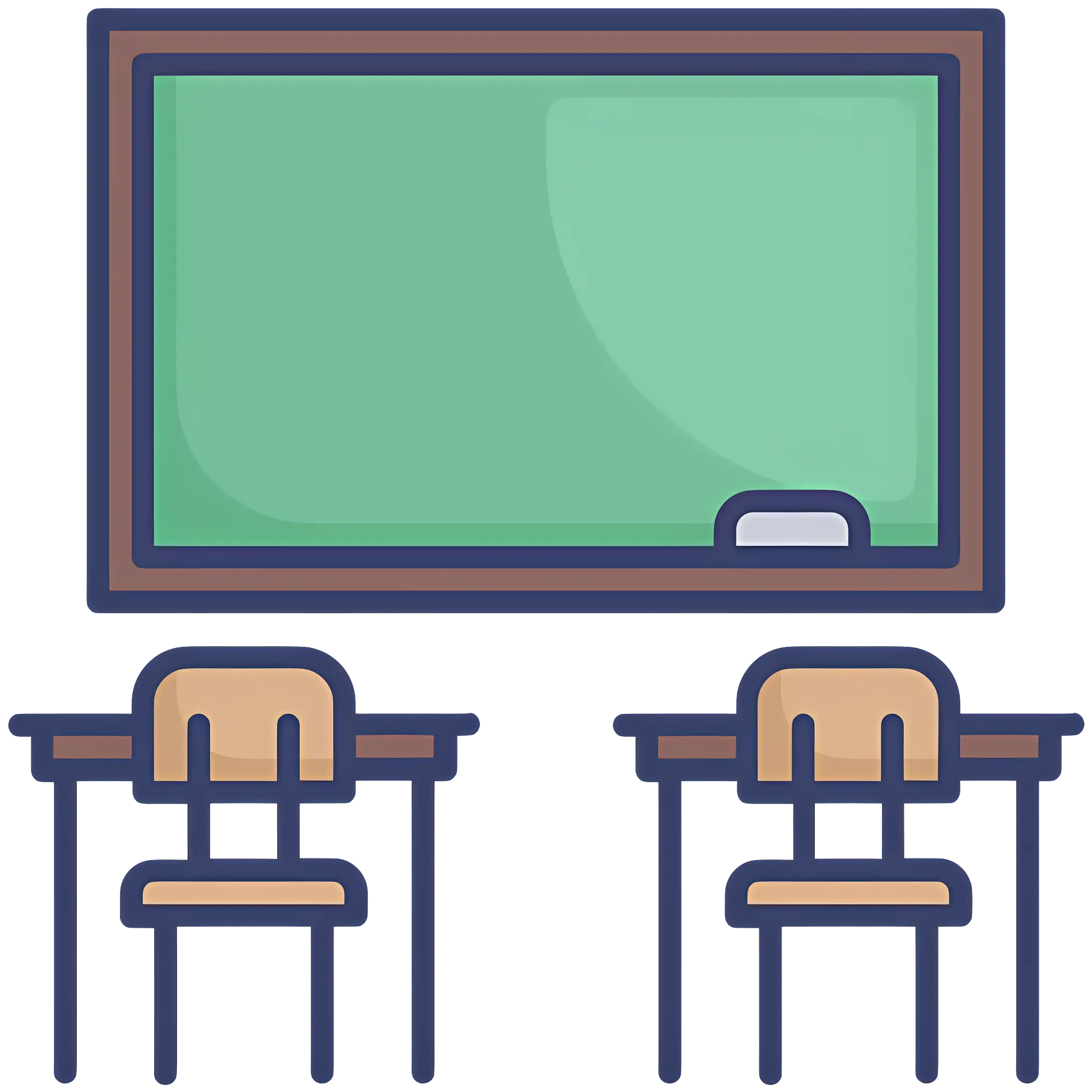 Illustration of Classroom with Green Board and Furniture