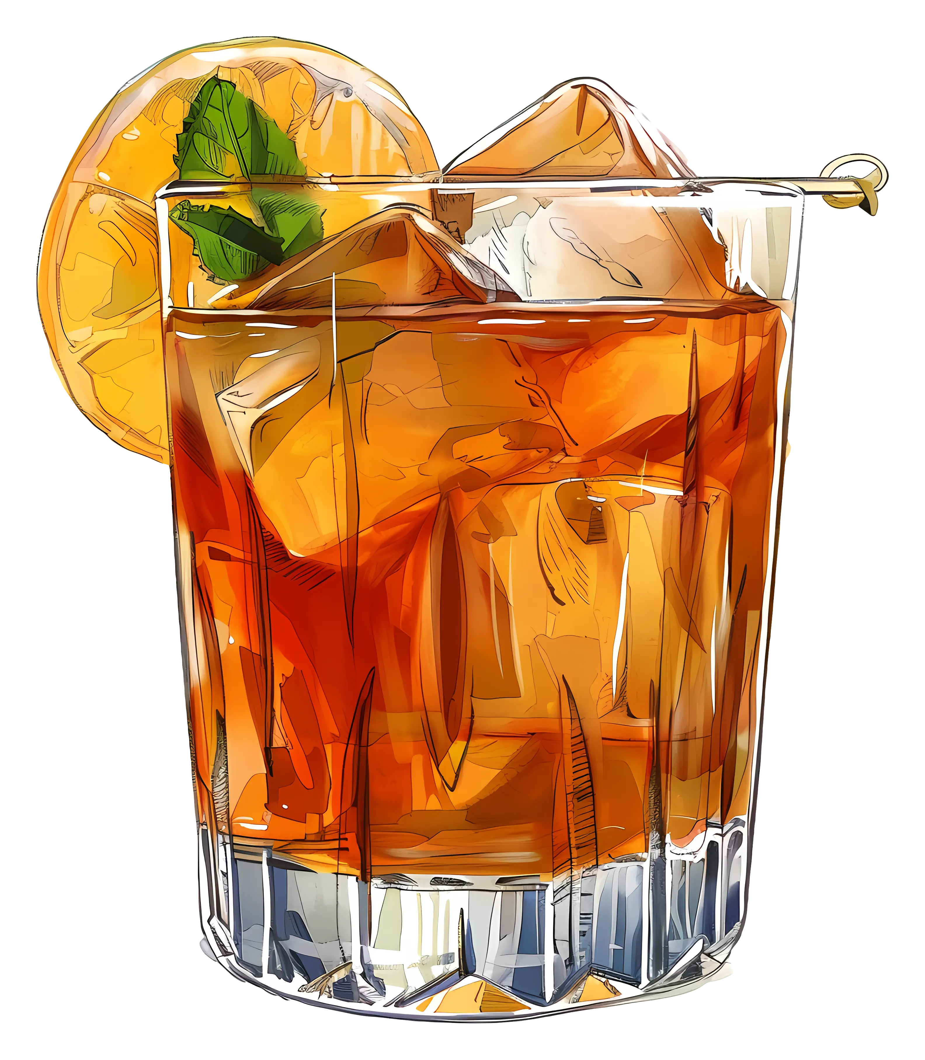 Refreshing Iced Drink with Orange Slice