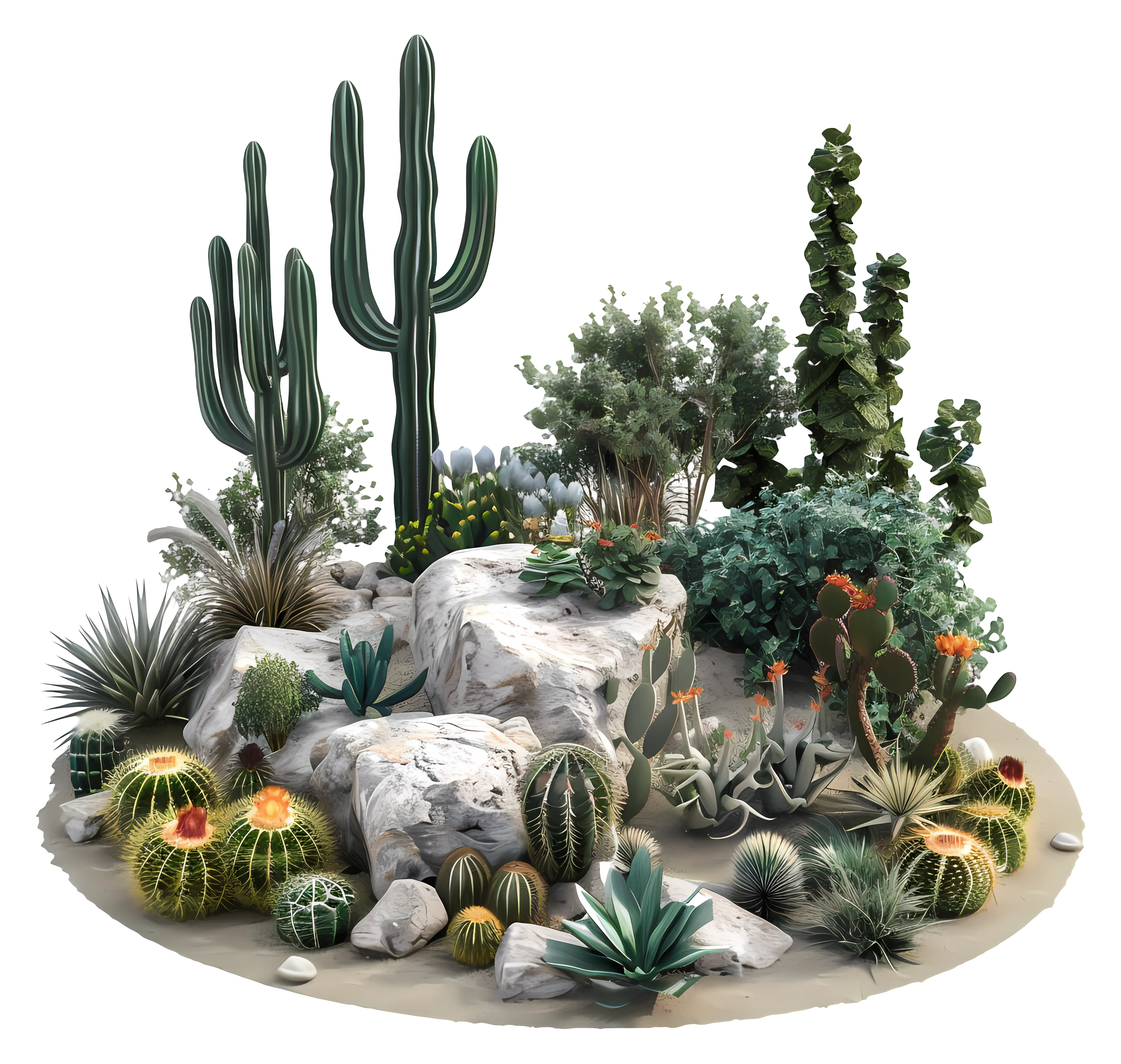 Desert Cactus Garden with Rocks