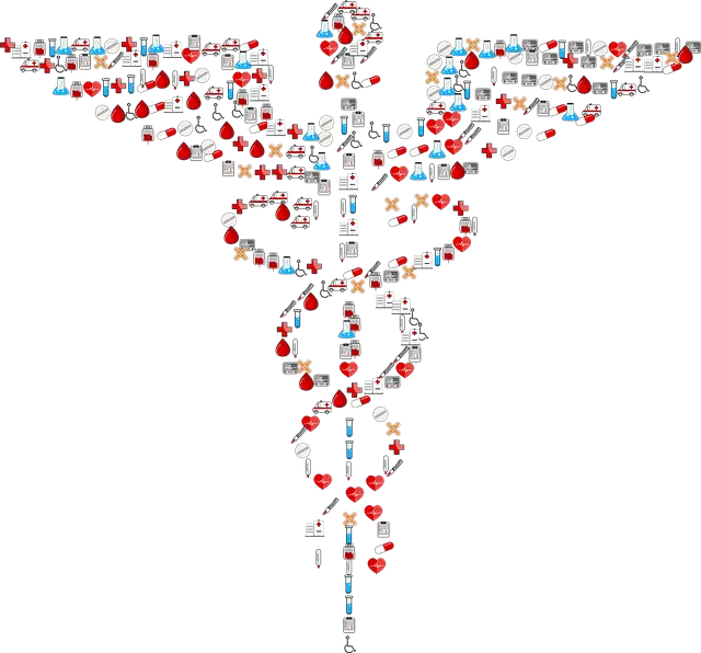 Caduceus Symbol in Medical Icon Mosaic