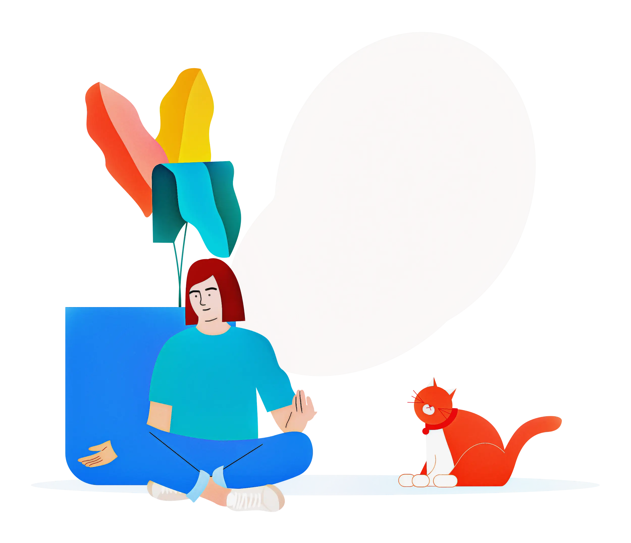 Meditating Woman with Orange Cat Illustration