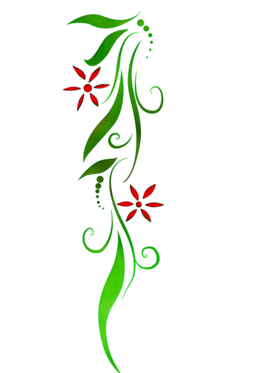 Decorative Green Floral Design with Red Flowers