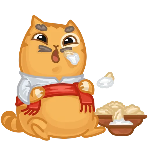 Cute Cartoon Cat Eating
