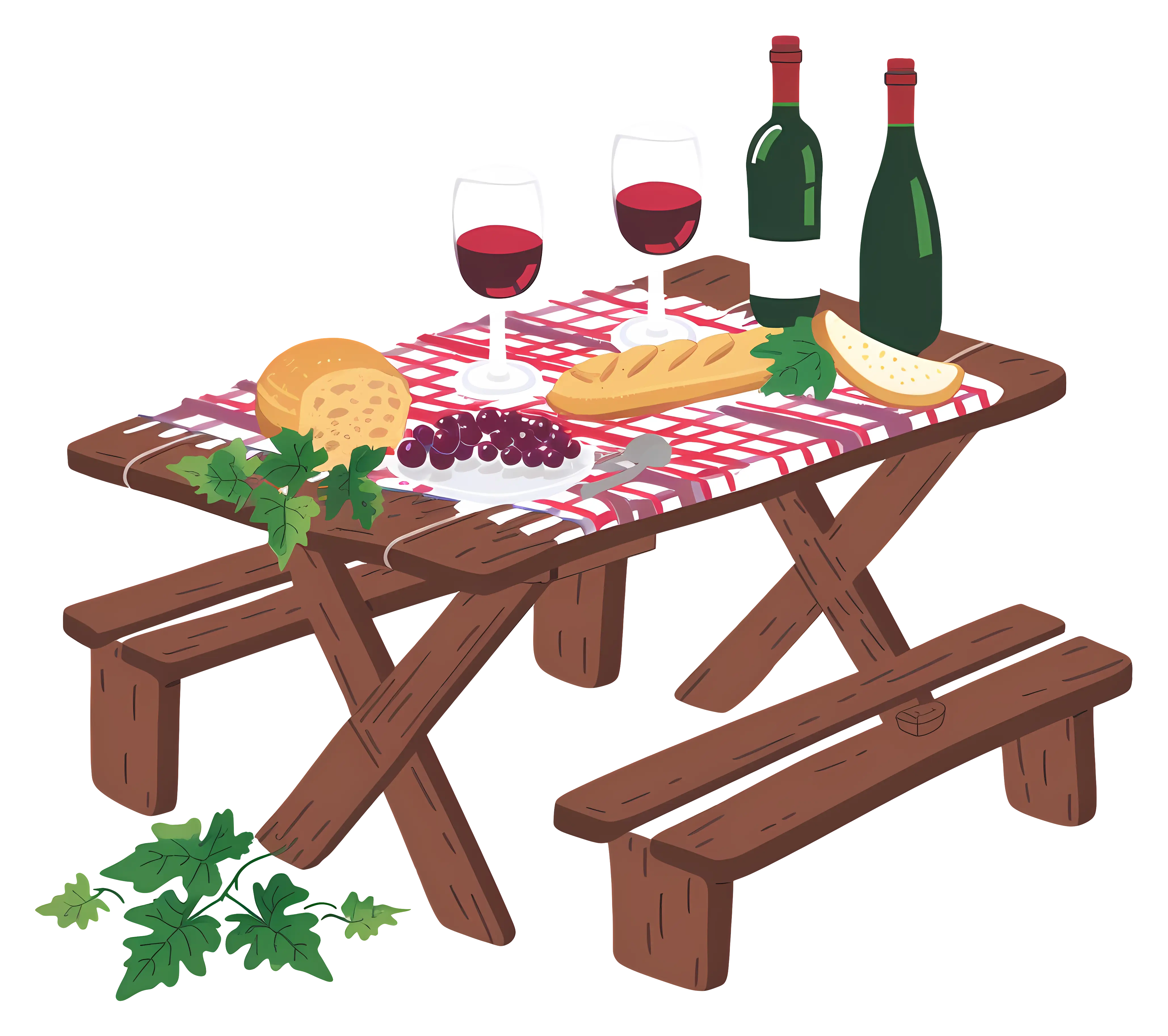 Picnic Table with Food and Wine
