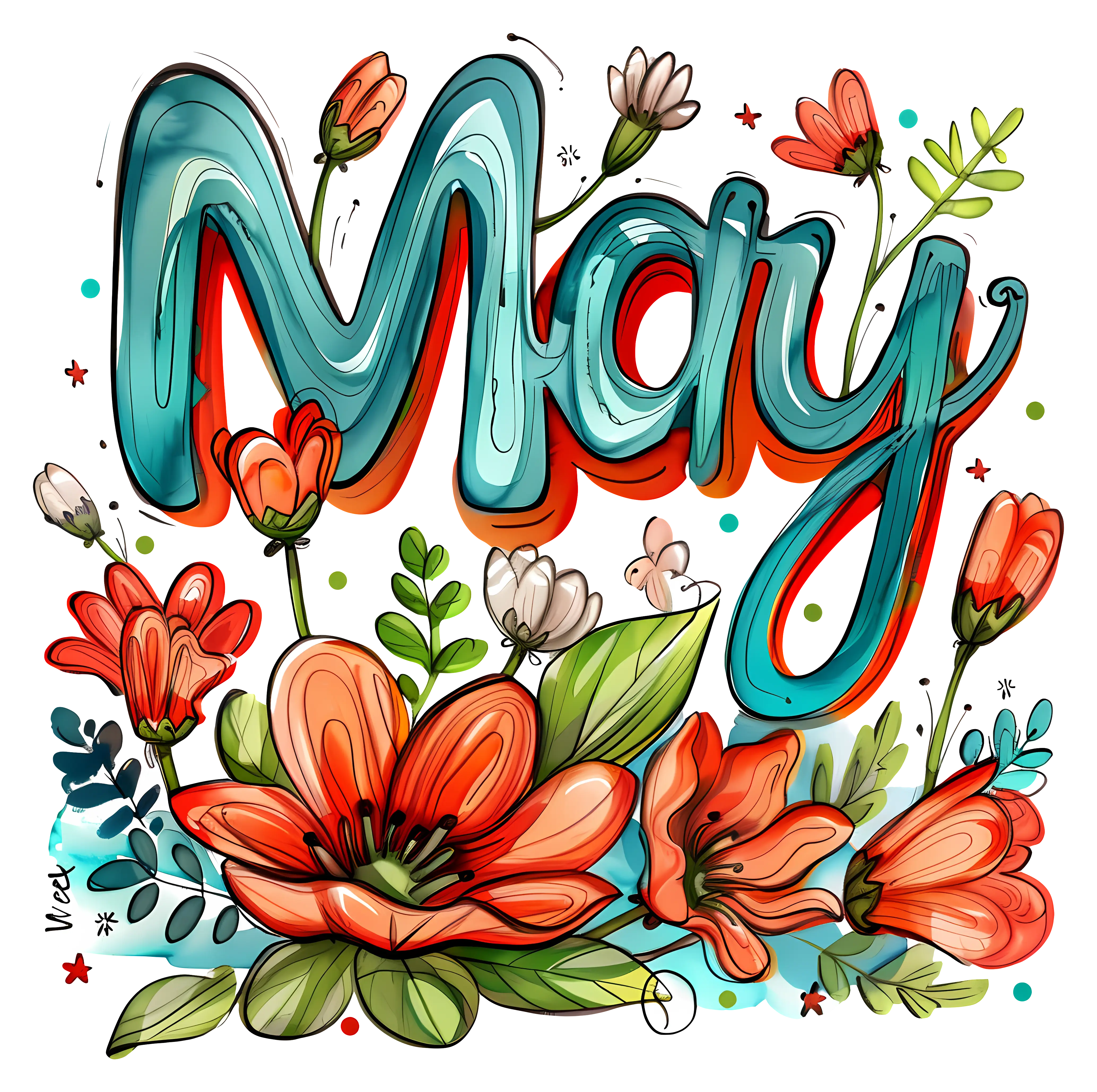 May Flowers and Text Illustration
