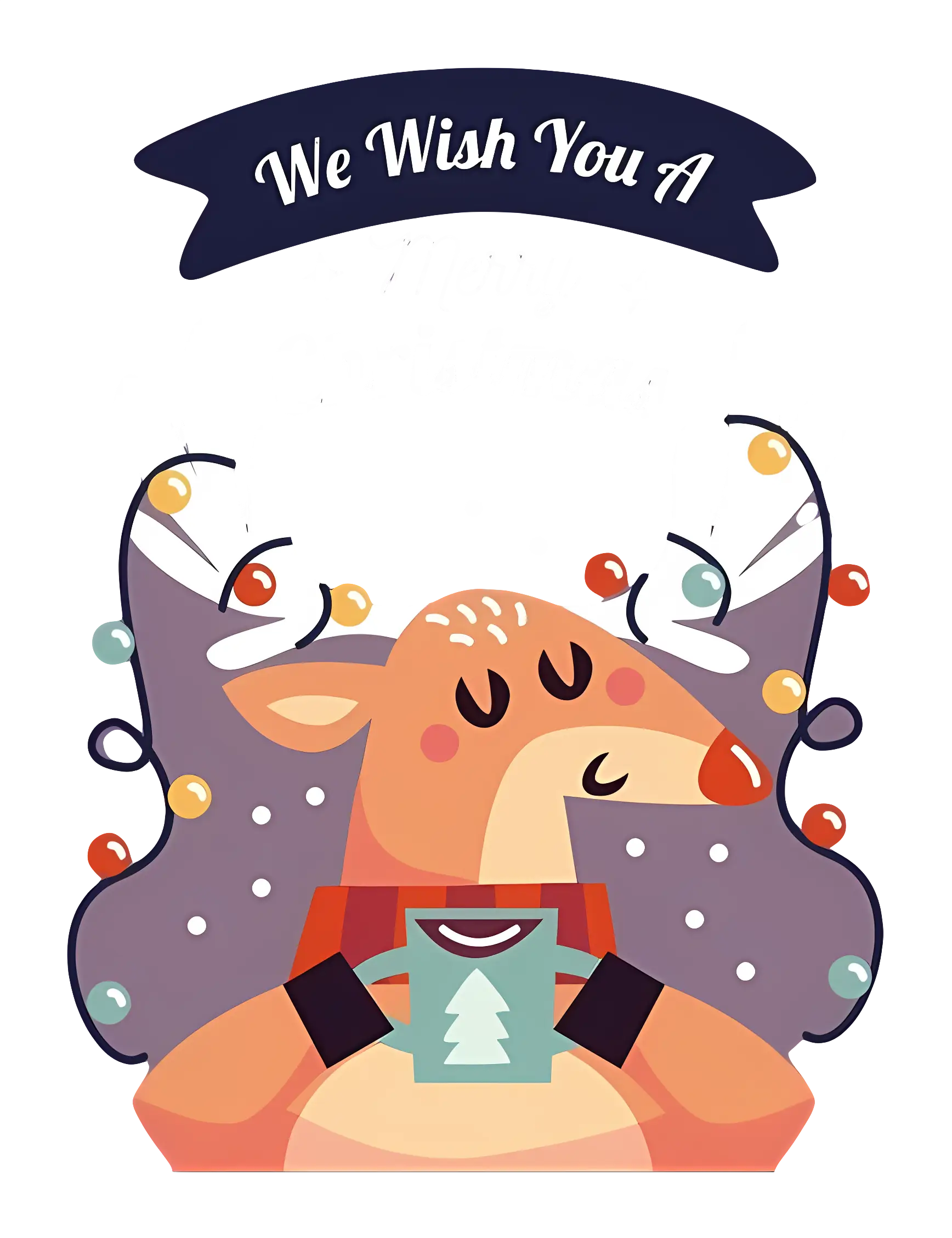Reindeer with Christmas Lights and Hot Drink