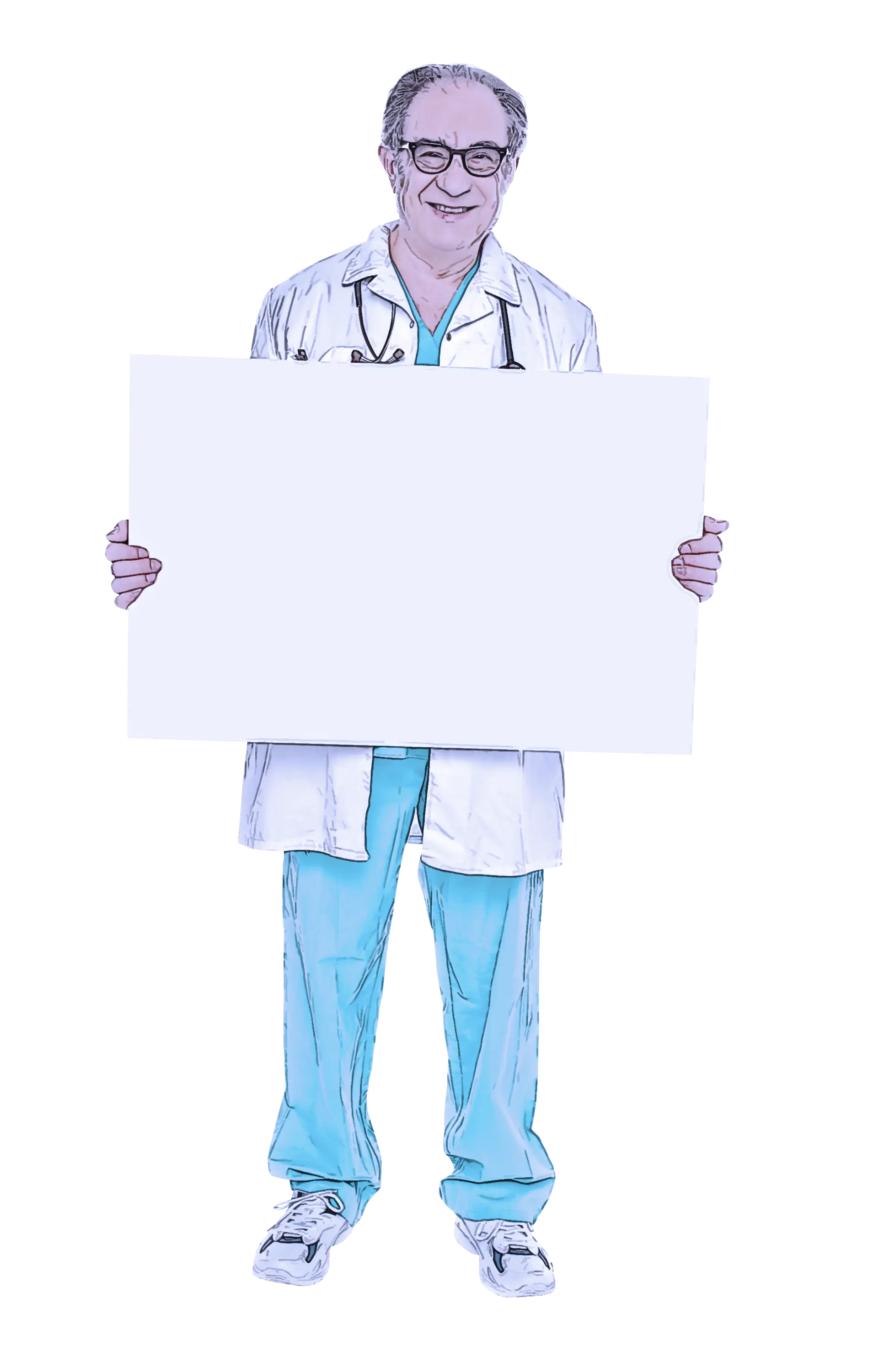 Doctor in White Coat Holding Blank Sign