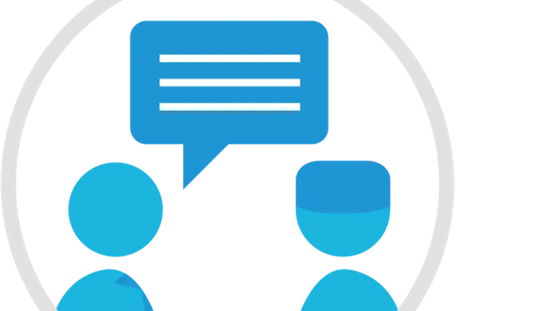 Symbol of Two People Communicating with a Blue Speech Bubble
